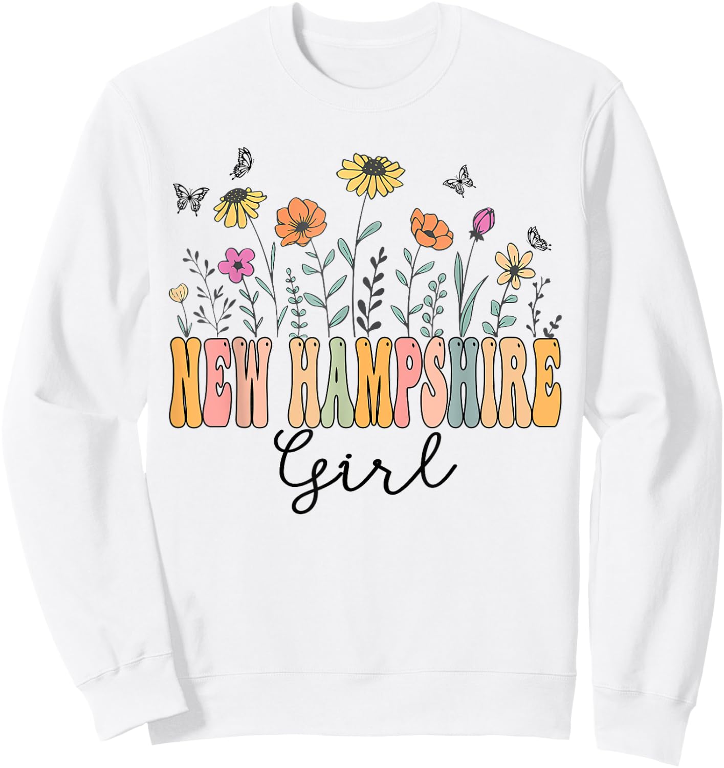New Hampshire Girl Wildflower Groovy New Hampshire Lover Sweatshirt - Sweatshirt | White