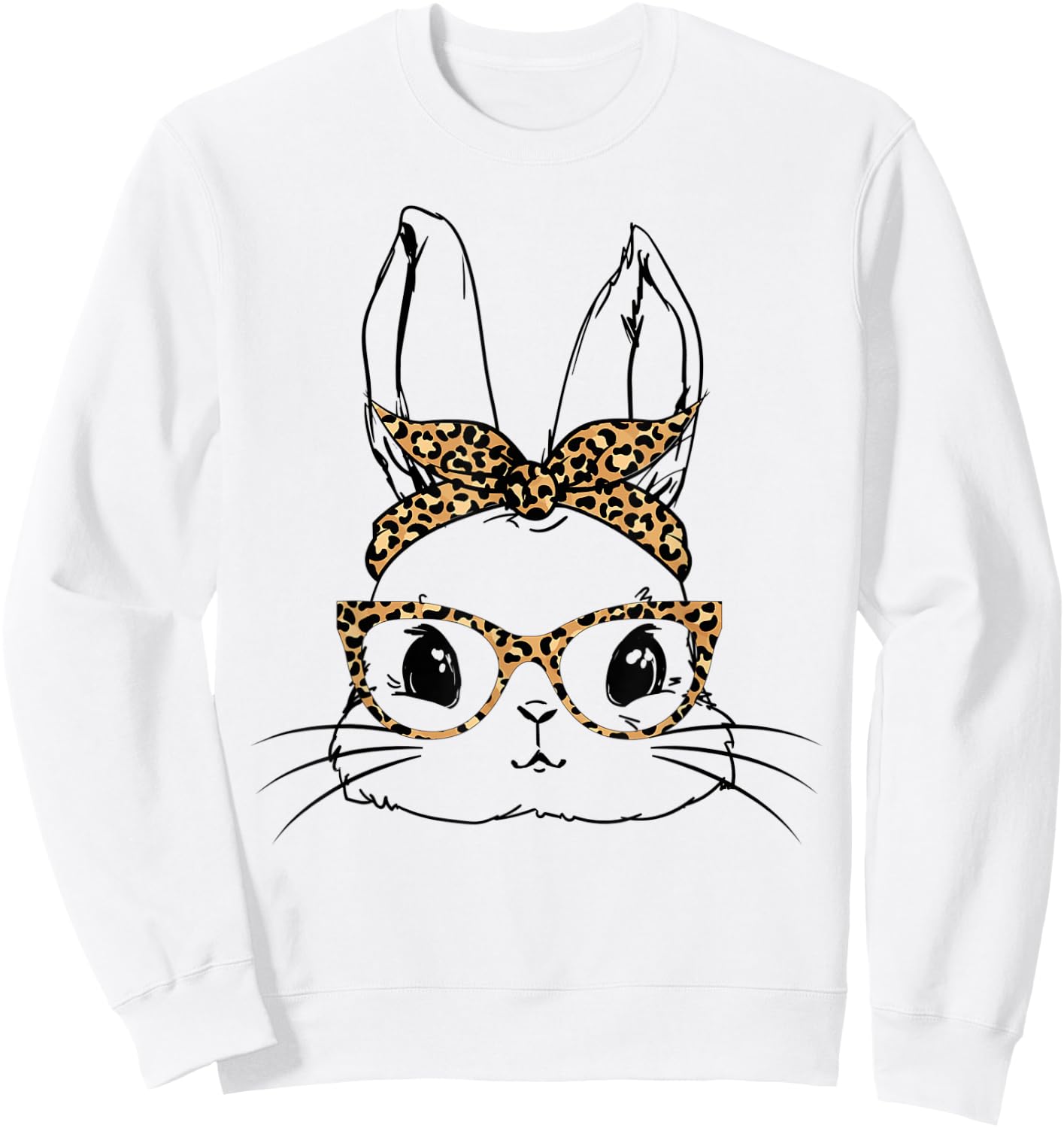 Cute Bunny With Bandana Leopard Glasses Easter Day Sweatshirt - Sweatshirt | White