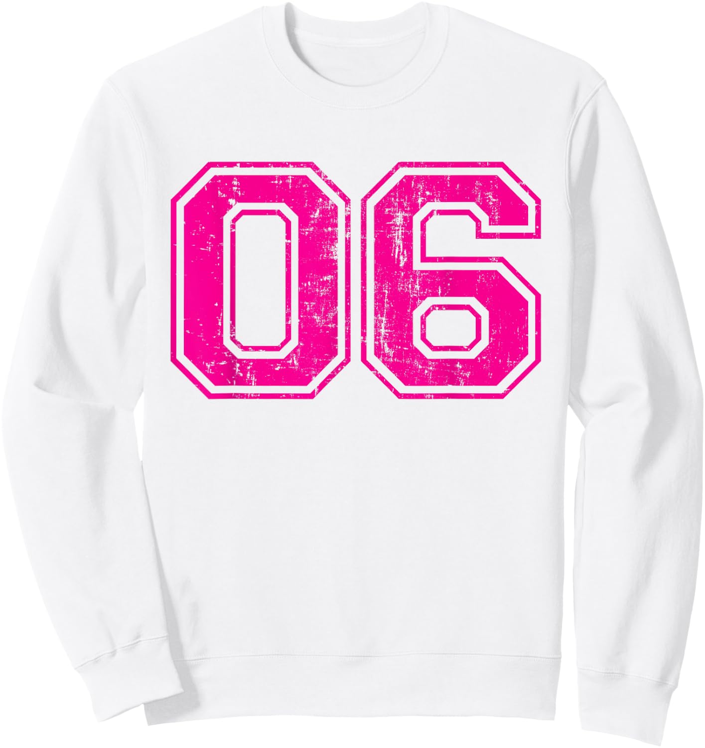 Number 06 Varsity Distressed Vintage Sport Team Player's Sweatshirt - Sweatshirt | White