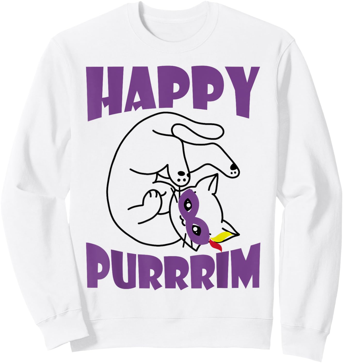 Happy Purrrim Shirt Cat In Costume Purim Shirt Cat Lover Sweatshirt - Sweatshirt | White