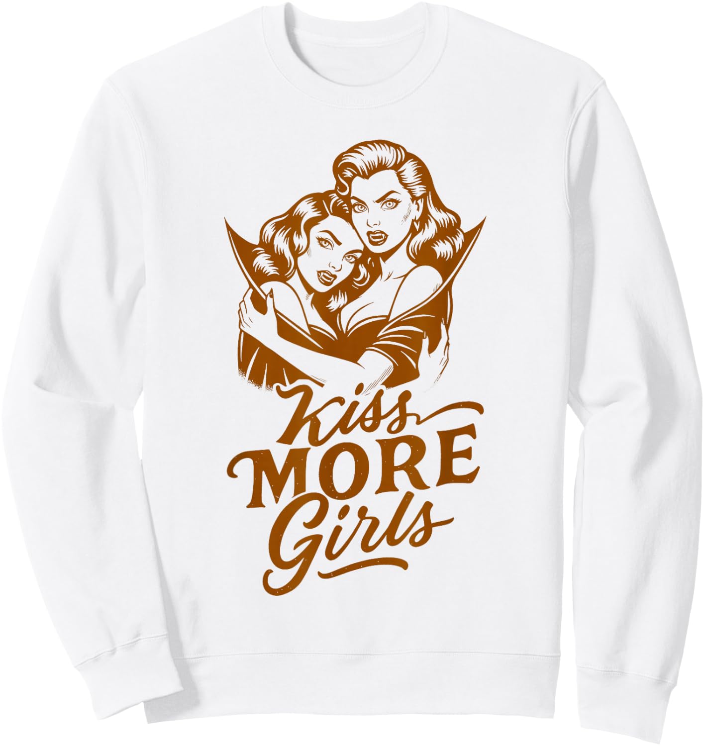 Halloween Vibes Lesbian LGBT Pride Vampire Kiss More Girls Sweatshirt - Sweatshirt | White
