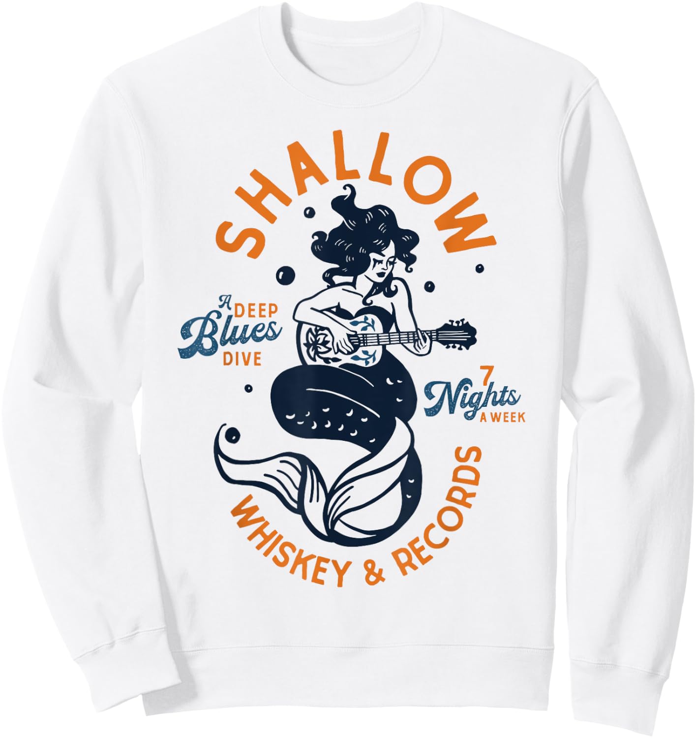 Vintage Music Venue Shirt: Whiskey Dive Bar Mermaid Guitar Sweatshirt - Sweatshirt | White