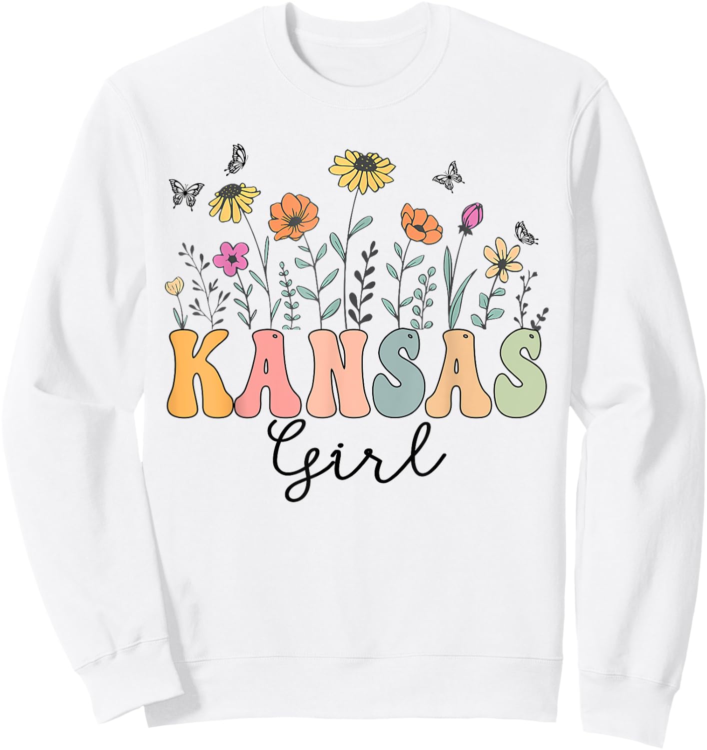 Kansas Girl Wildflower Groovy Kansas Lover Sweatshirt - Sweatshirt | White