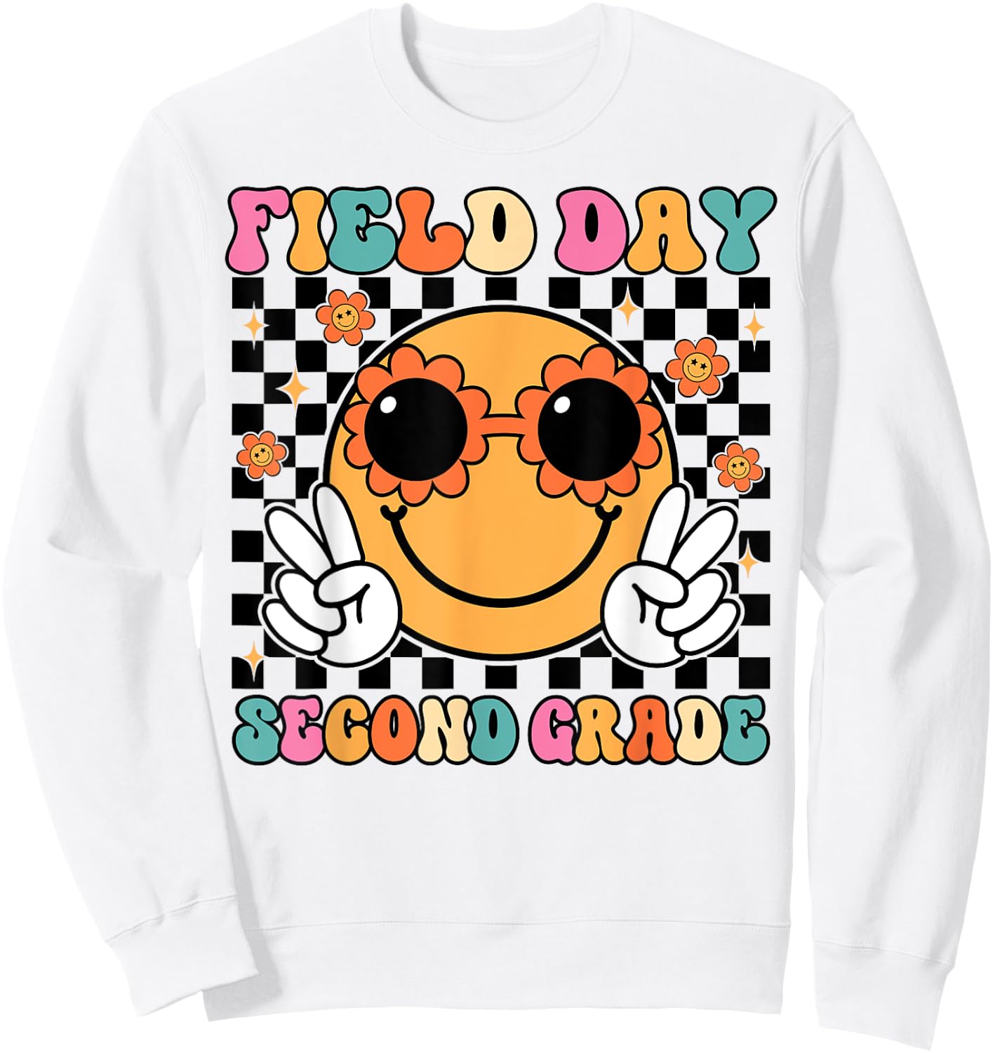 Field Day Second 2nd Grade Teacher Kids Trip School Groovy Sweatshirt - Sweatshirt | White