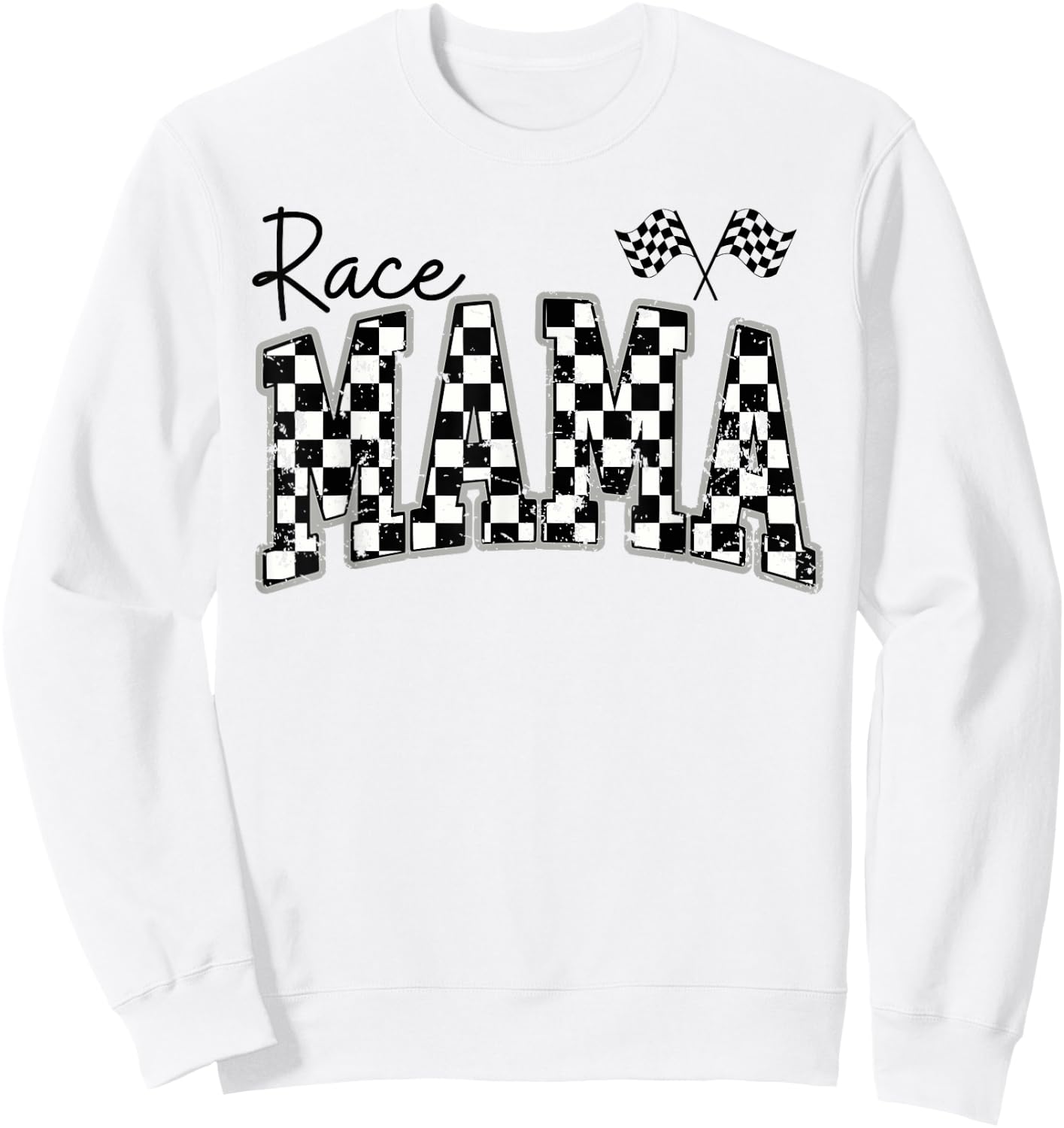 Race Mama Checkered Flag Racing Mom Sweatshirt - Sweatshirt | White