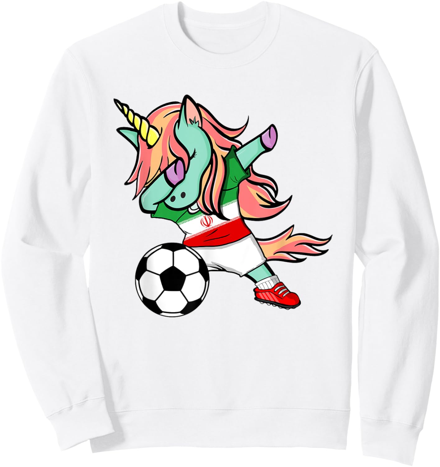 Funny Dabbing Unicorn Iran Football Team Iranian Flag Pride Sweatshirt - Sweatshirt | White