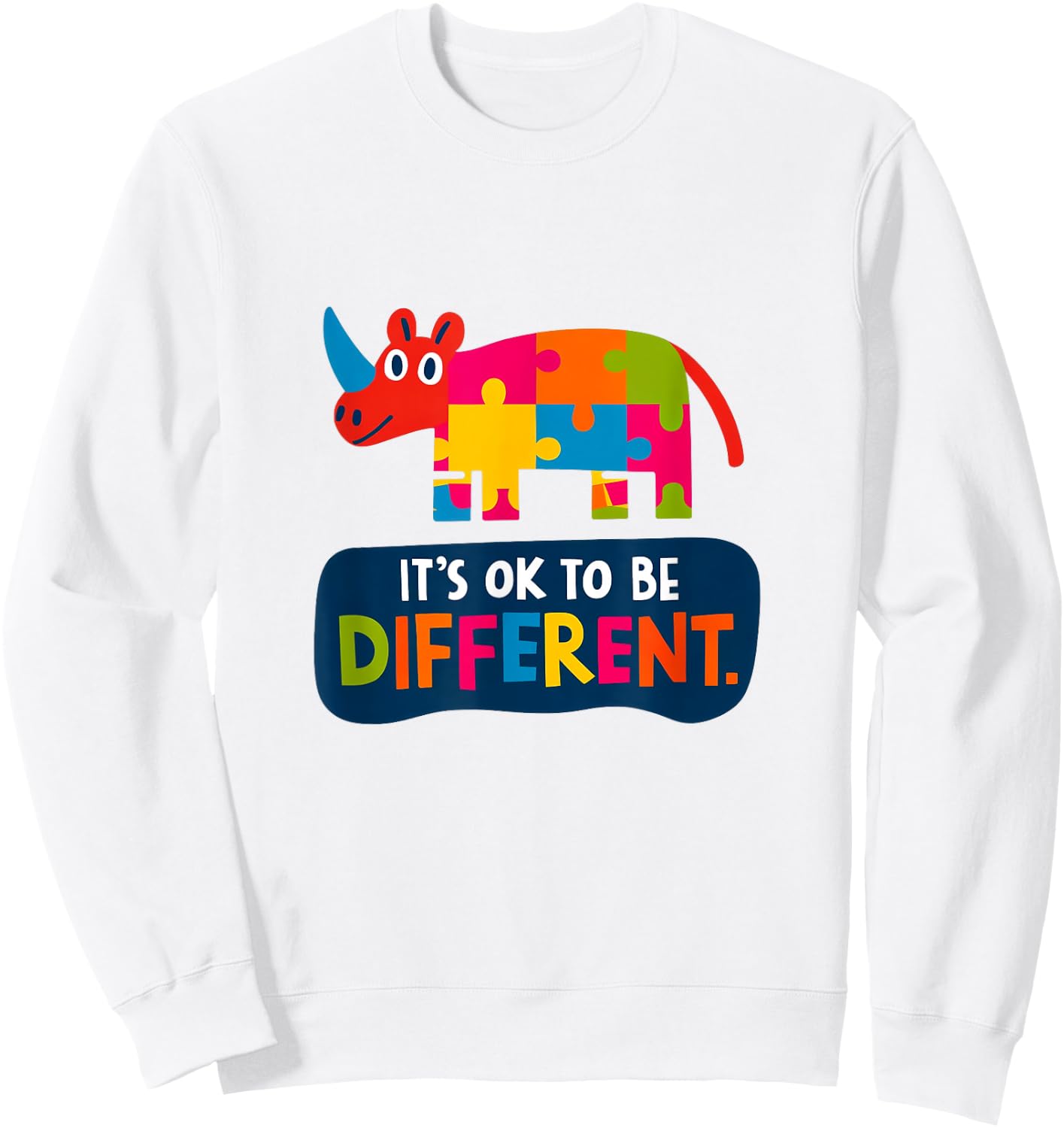 Autism Awareness Its Ok To Be Different Rhino Puzzle Sweatshirt - Sweatshirt | White