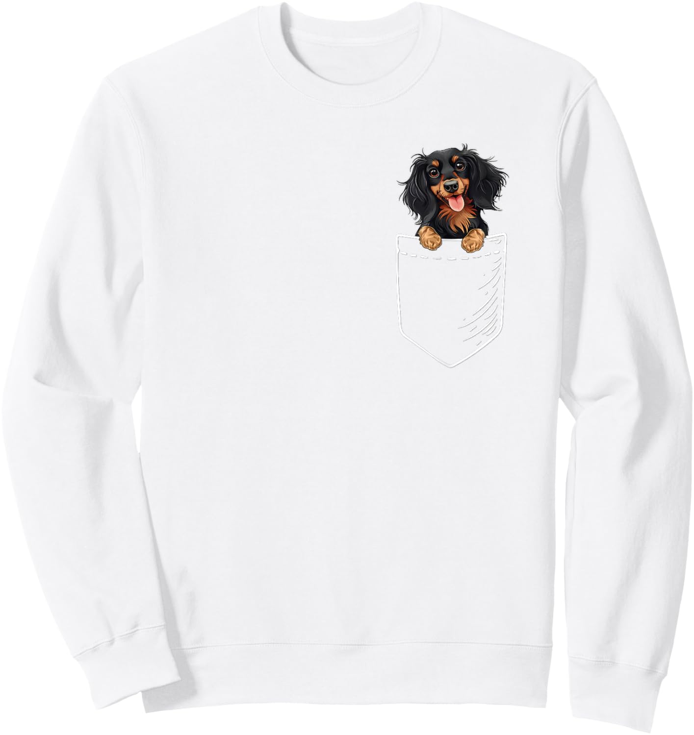 Funny Pocket Black Long Haired Dachshund Lover Sweatshirt - Sweatshirt | White