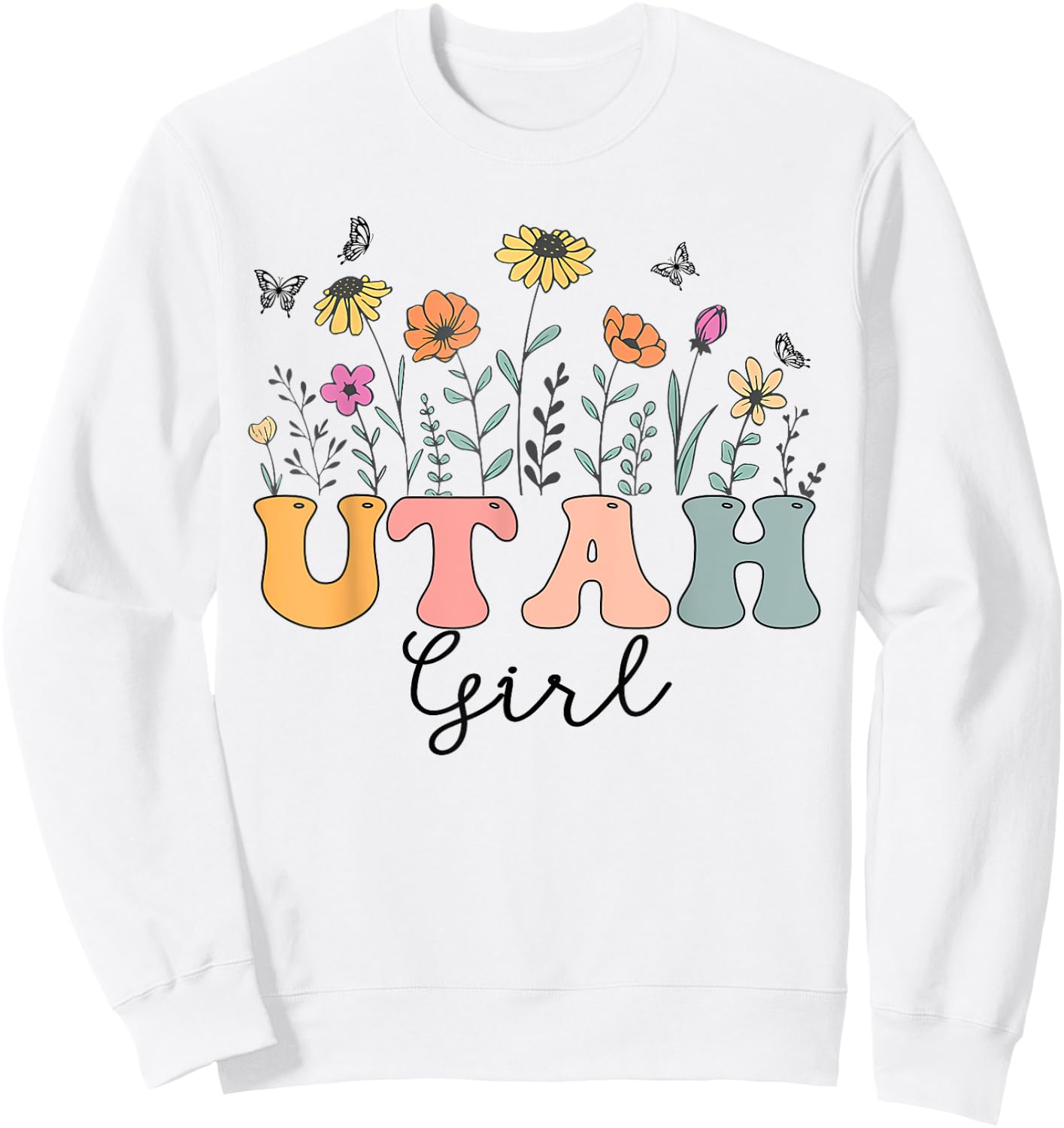 Utah Girl Wildflower Groovy Utah Lover Sweatshirt - Sweatshirt | White