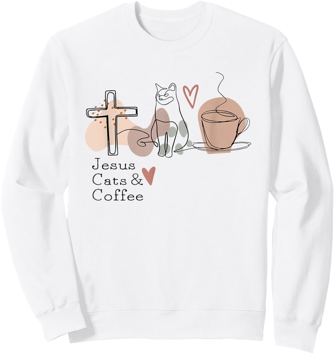 Jesus Cats And Coffee Minimalist Graphic Design Sweatshirt - Sweatshirt | White