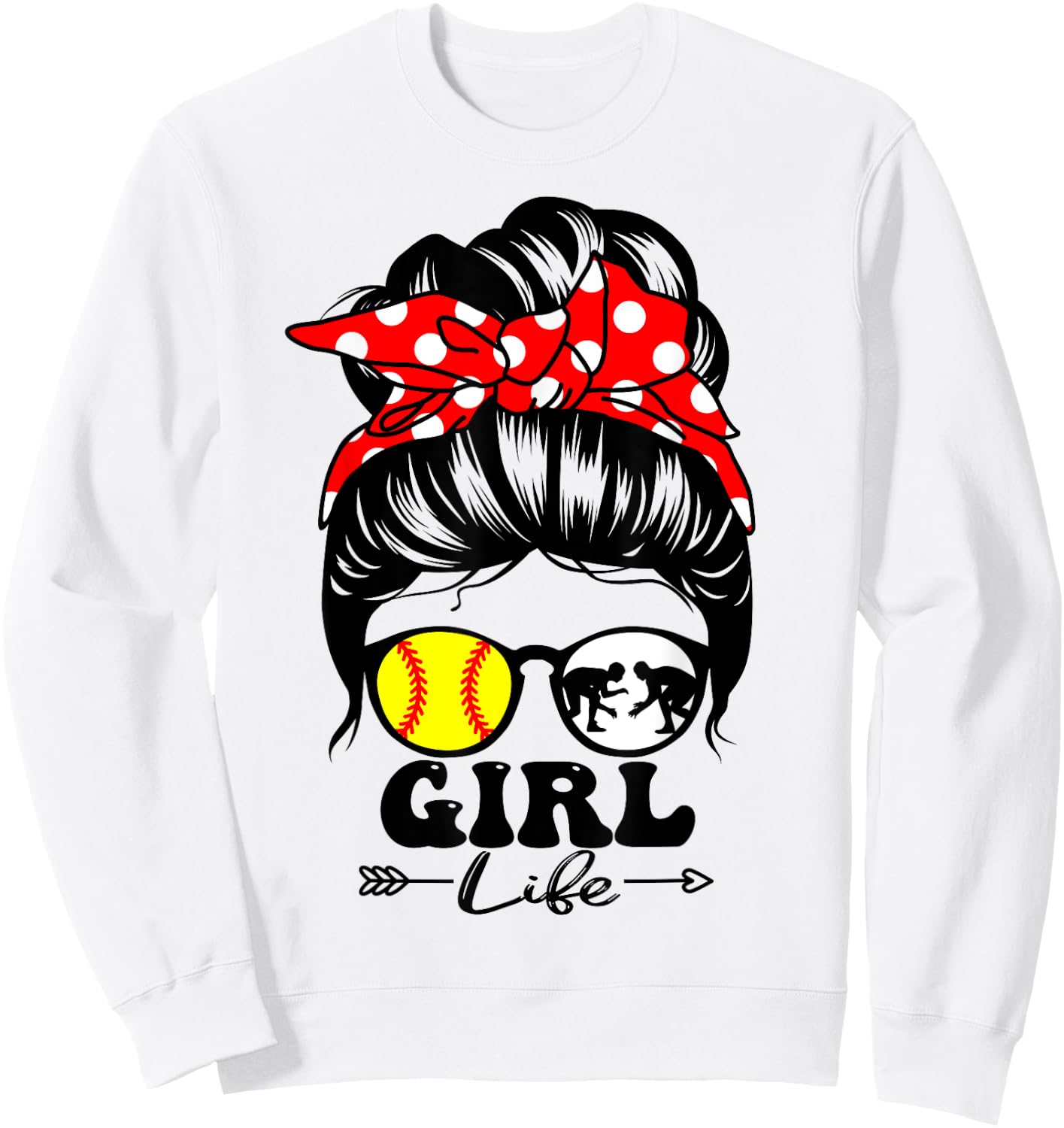 Girl Life Messy Bun Hair Funny Wrestling Softball Player Sweatshirt - Sweatshirt | White