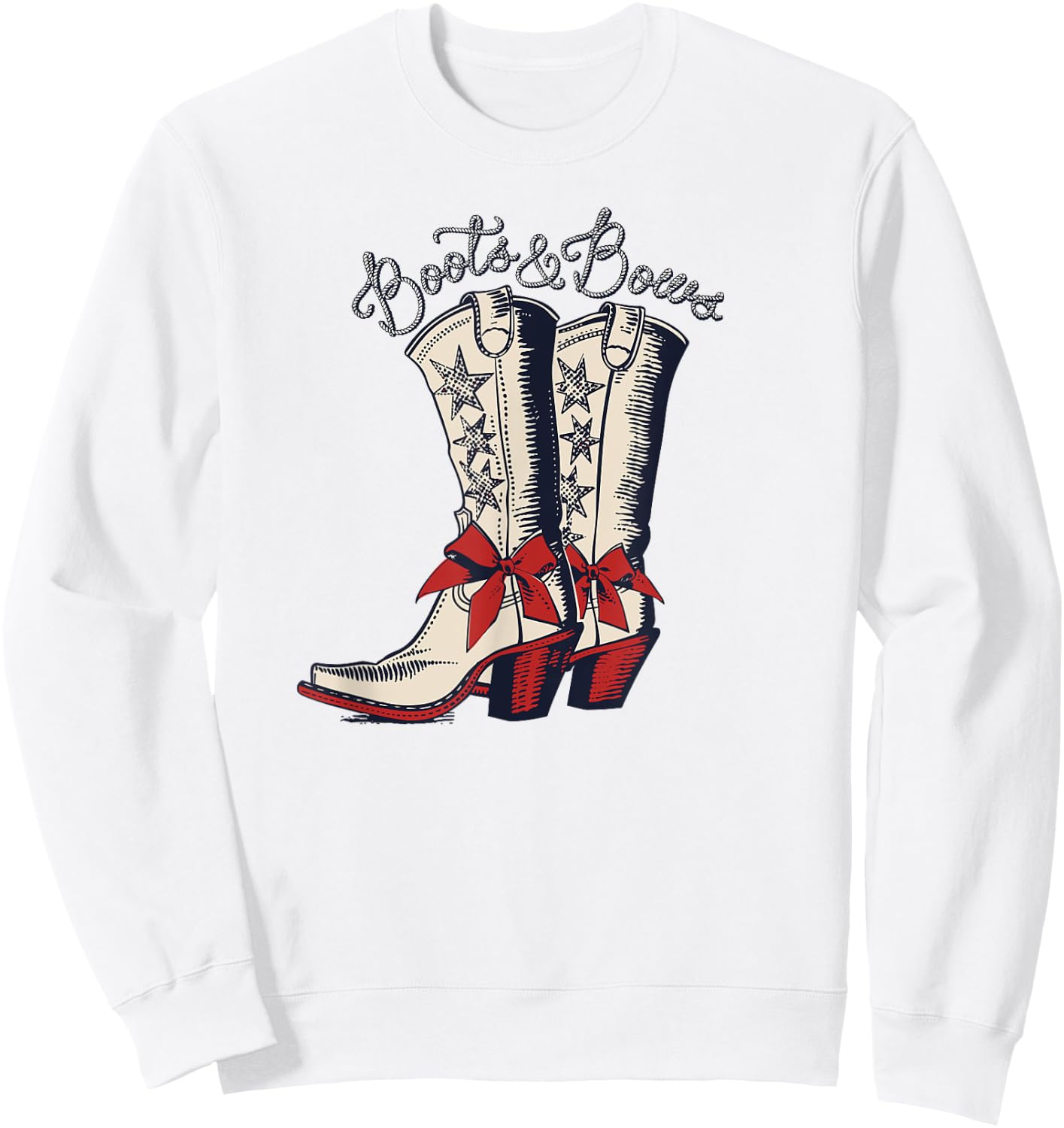 Boots and Bows Cowgirl Boots Patriotic July 4th Coquette Bow Sweatshirt - Sweatshirt | White