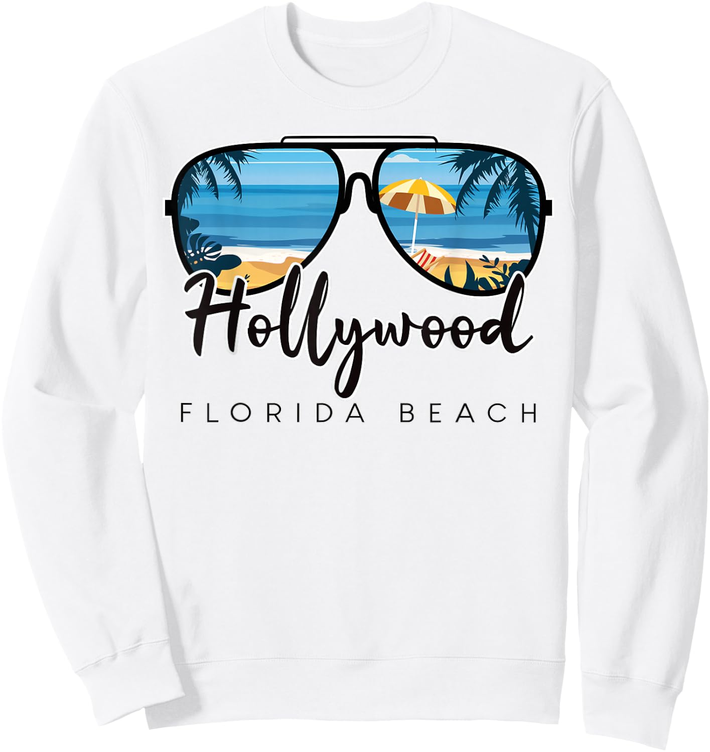 Hollywood Beach Florida Palm Tree Sunglasses Souvenir Sweatshirt - Sweatshirt | White
