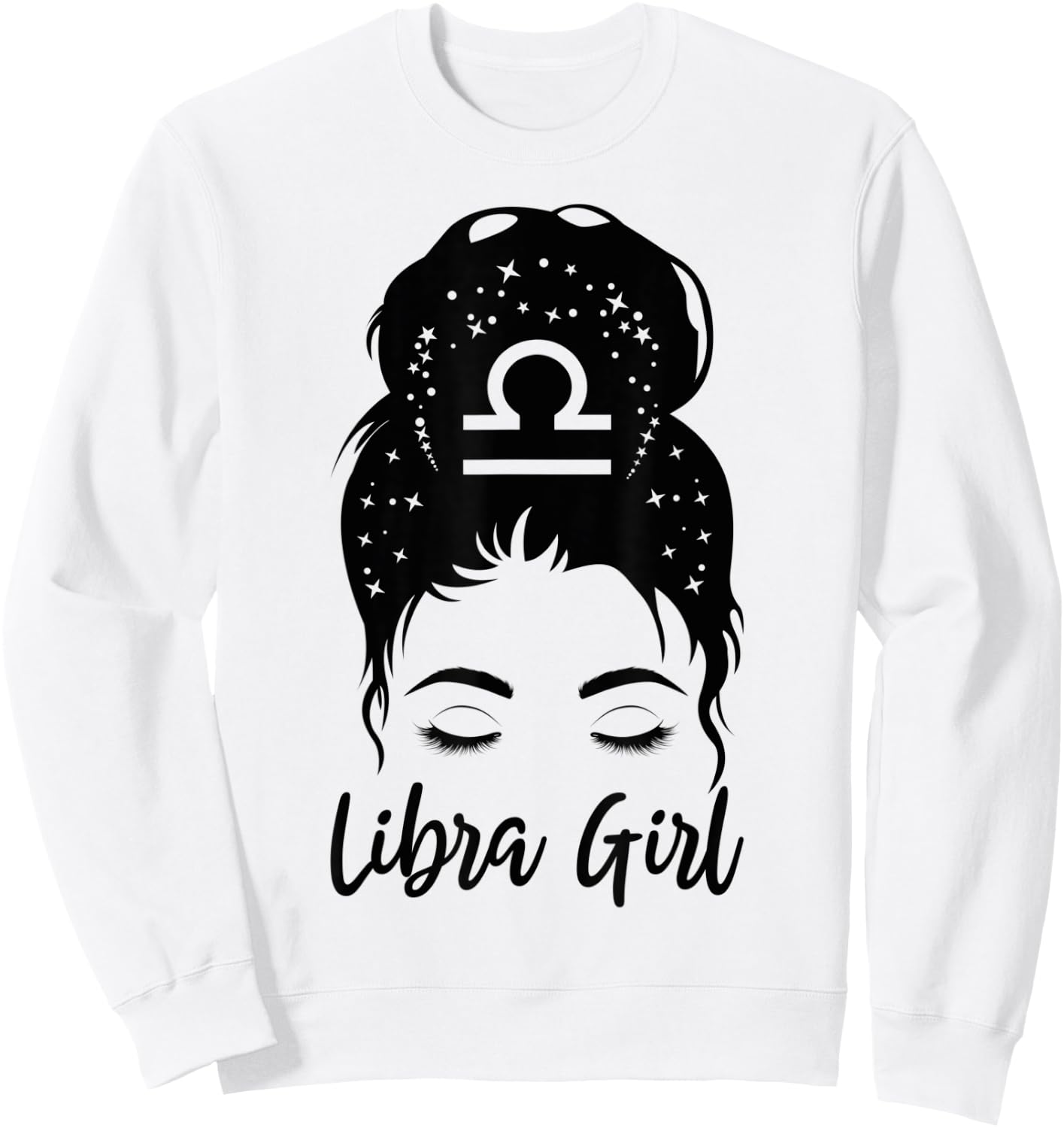 Libra Girl Messy Bun Zodiac Symbol Woman Birthday Costume Sweatshirt - Sweatshirt | White