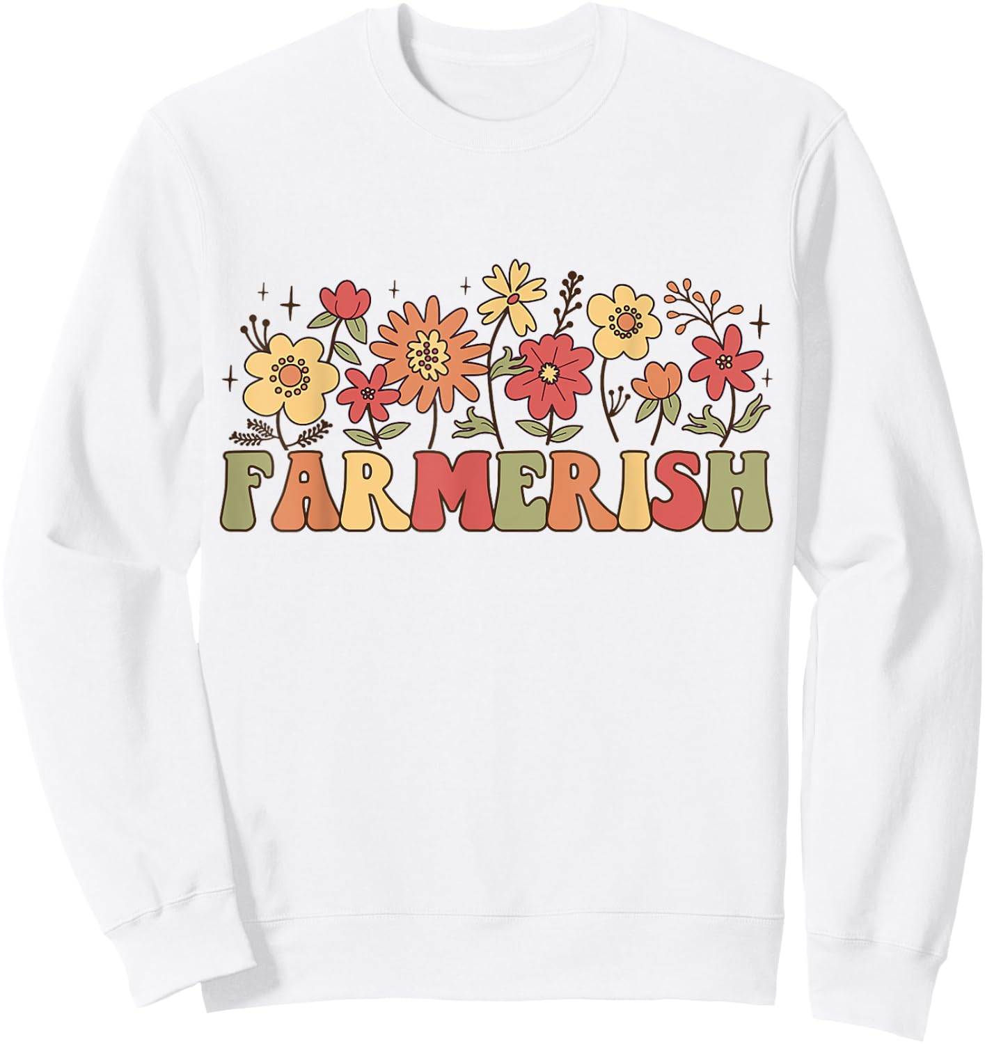 Farmerish Groovy Retro Floral Farmer Wife Daughter Sweatshirt - Sweatshirt | White