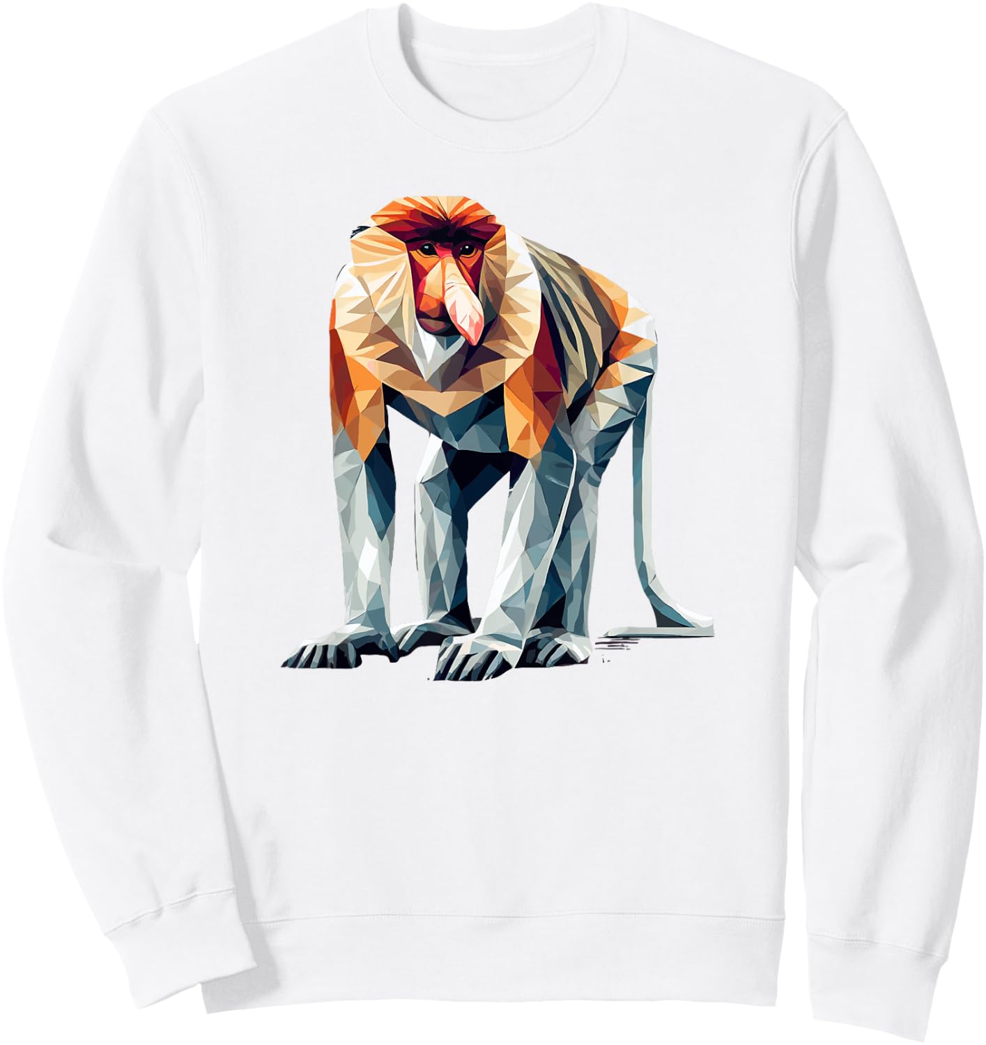 Geometric Art Proboscis Monkey Long-Nosed Monkey Sweatshirt - Sweatshirt | White