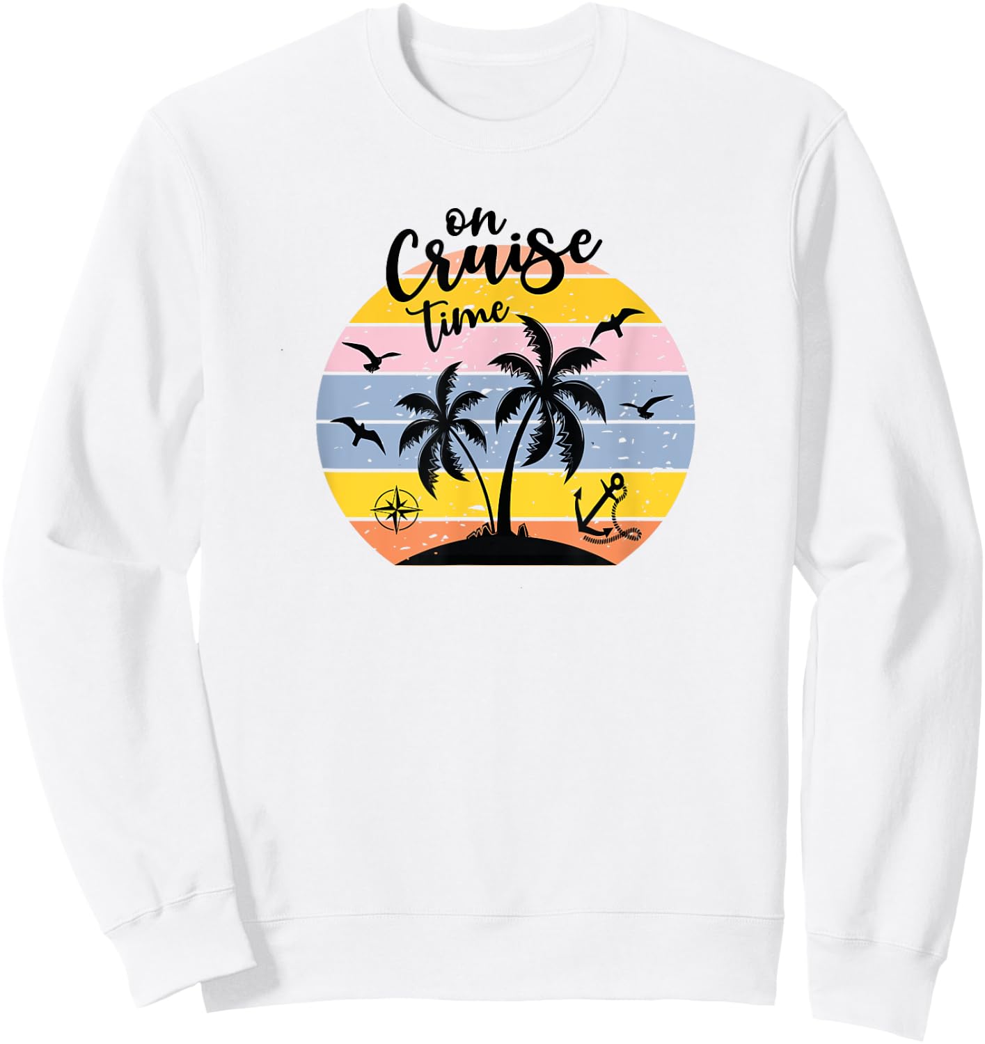 On Cruise Time Funny Coconut Tree Graphic Vintage Sweatshirt - Sweatshirt | White