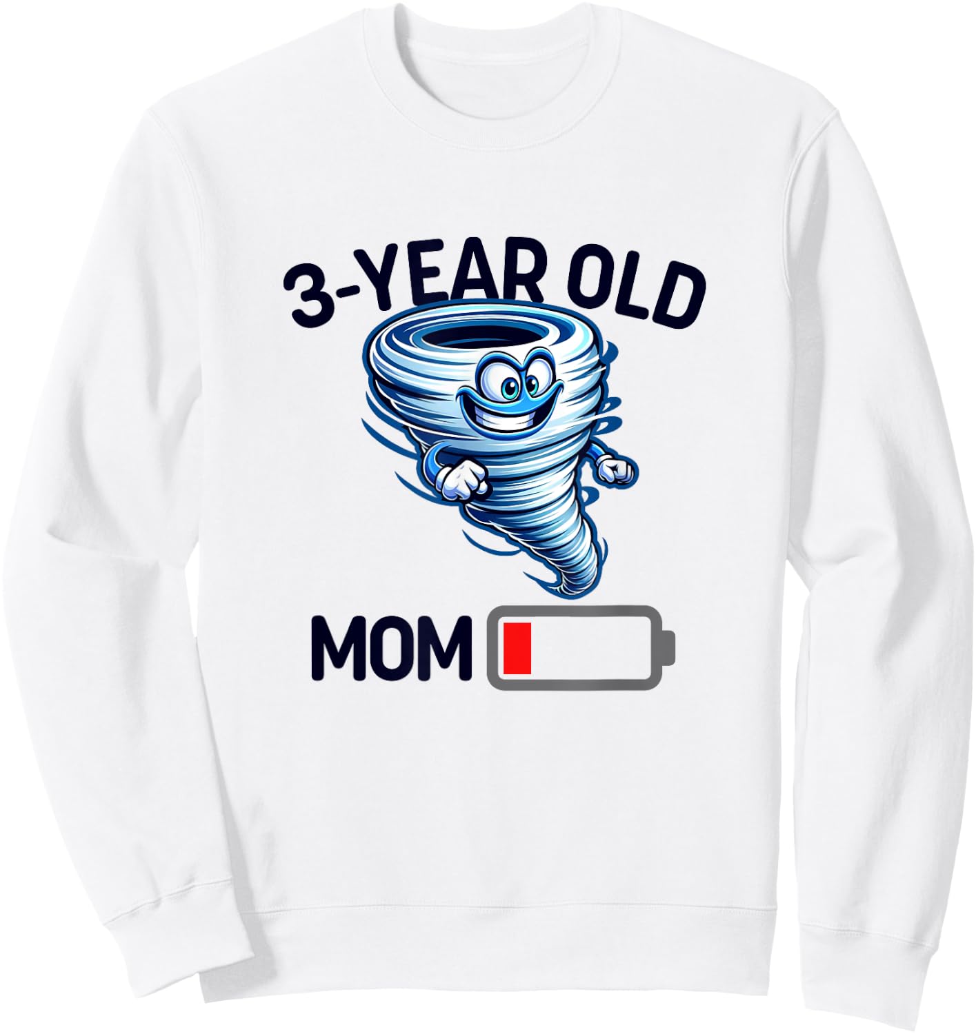 Funny Tired Mom Low Batt Mom of 3 Year Old Mothers Day Sweatshirt - Sweatshirt | White