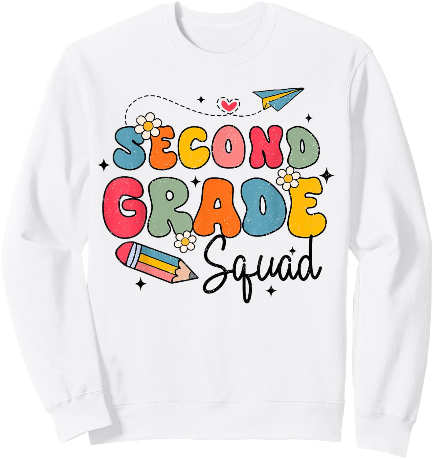2nd Second Grade Squad Student Teacher Back To School Groovy Sweatshirt - Sweatshirt | White