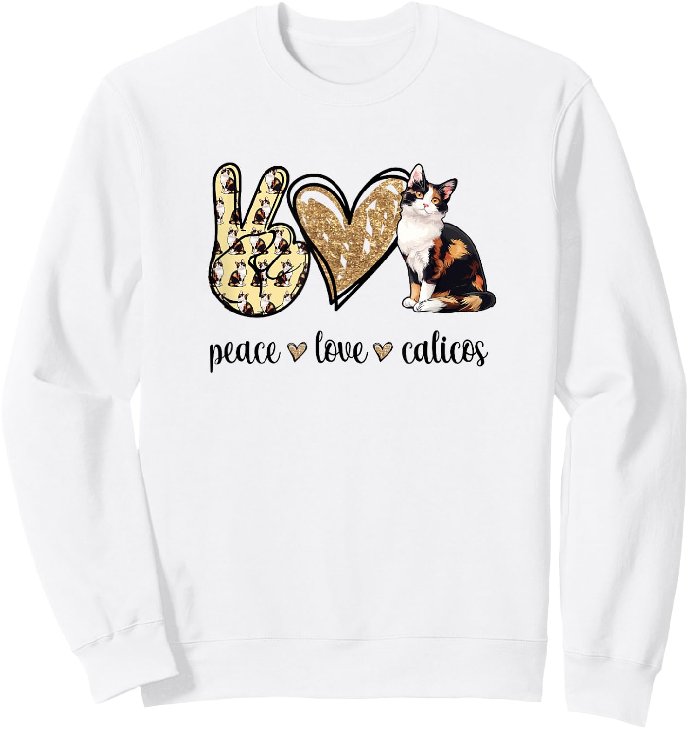 Peace Love Calico Cat Lover Sweatshirt - Sweatshirt | White