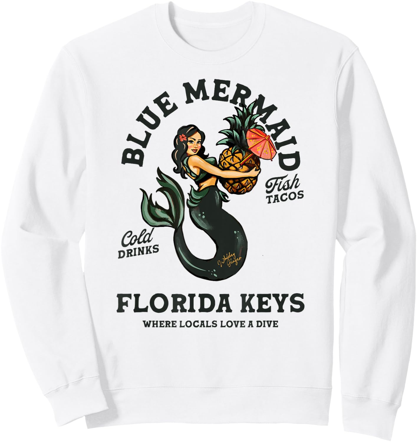 Florida Keys Tiki Bar Mermaid Shirt Pin Up Beach Mermaids Sweatshirt - Sweatshirt | White