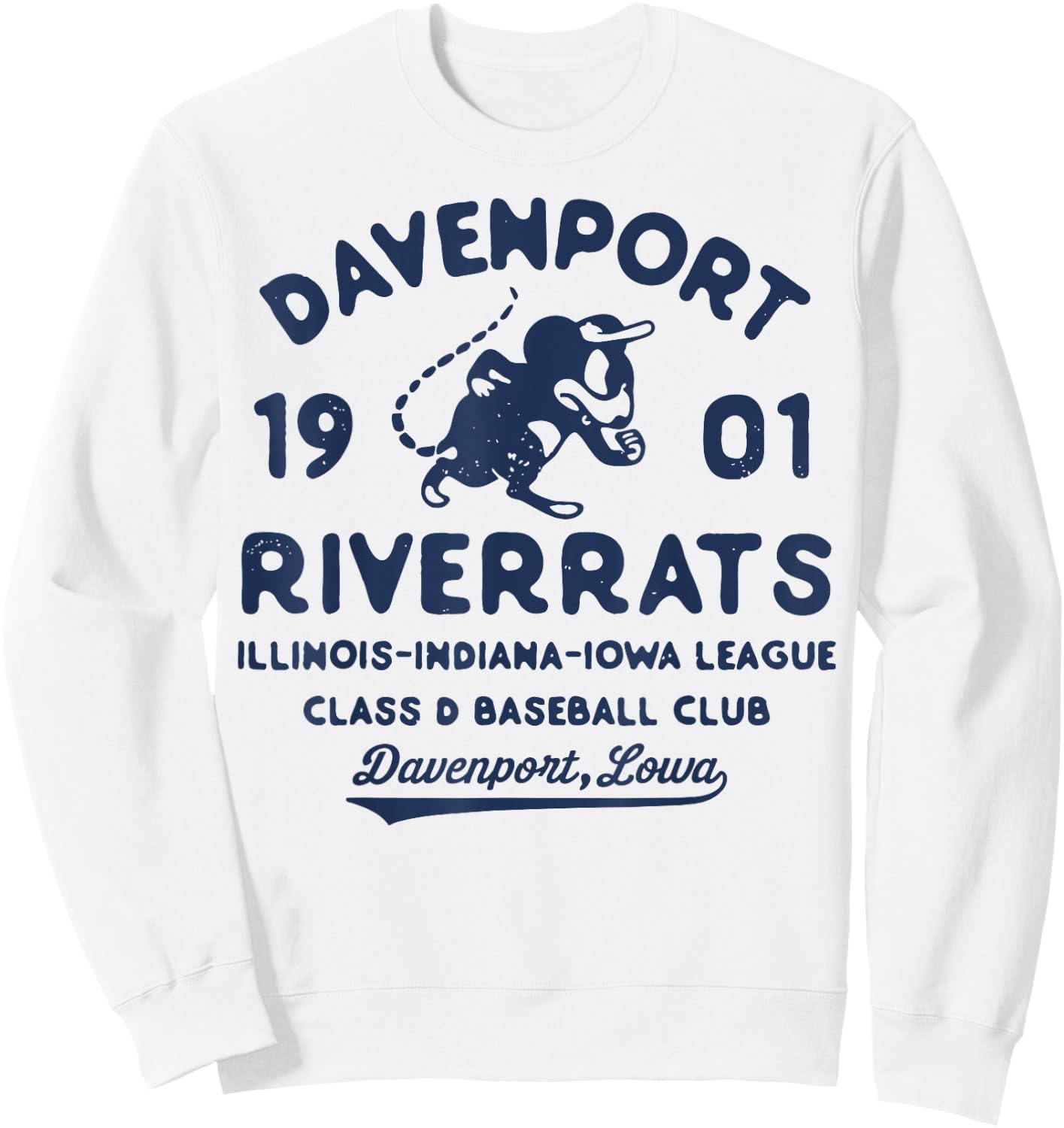 Davenport River Rats Iowa Vintage Defunct Baseball Sweatshirt - Sweatshirt | White