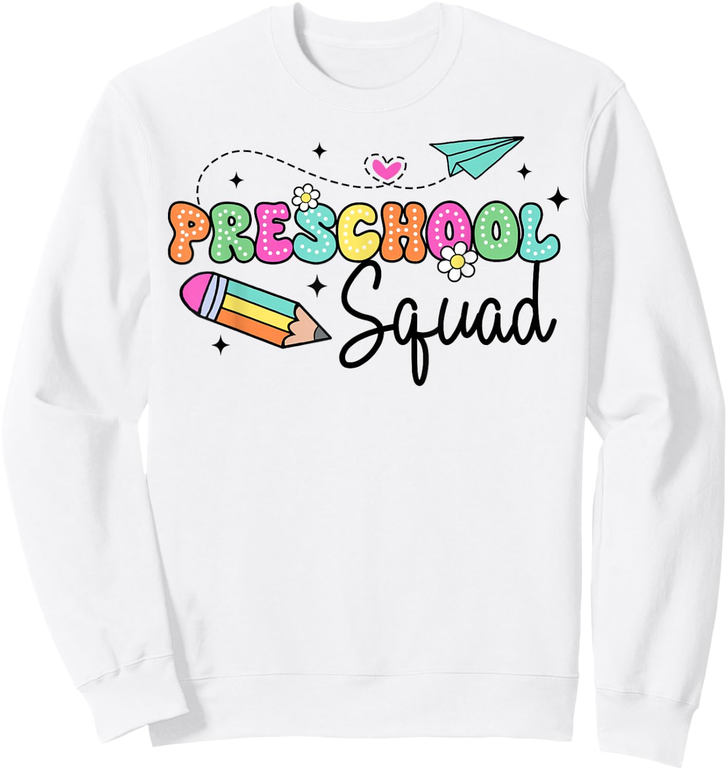 Preschool Squad Student Teacher Back To School Groovy Sweatshirt - Sweatshirt | White
