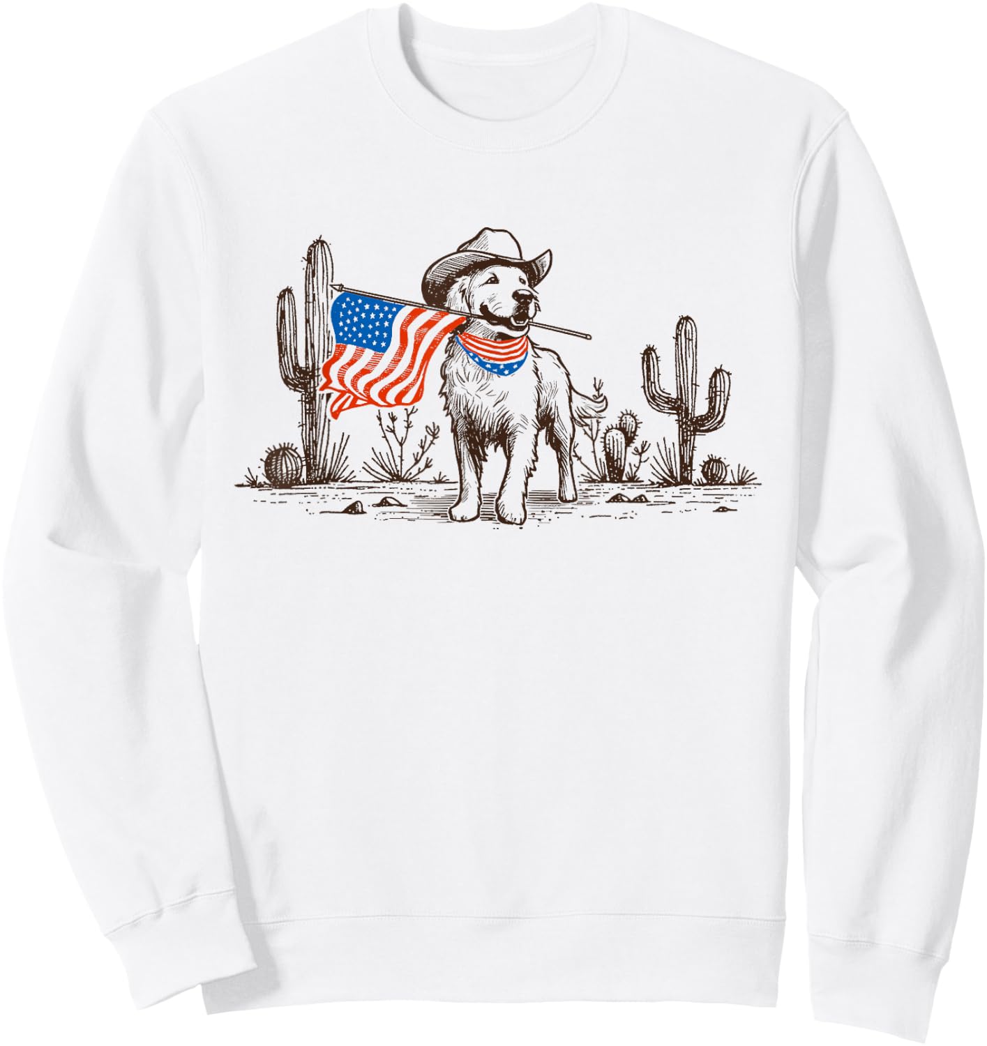 Dog American Flag Dog Cowboy For Dog Dad Men Sweatshirt - Sweatshirt | White