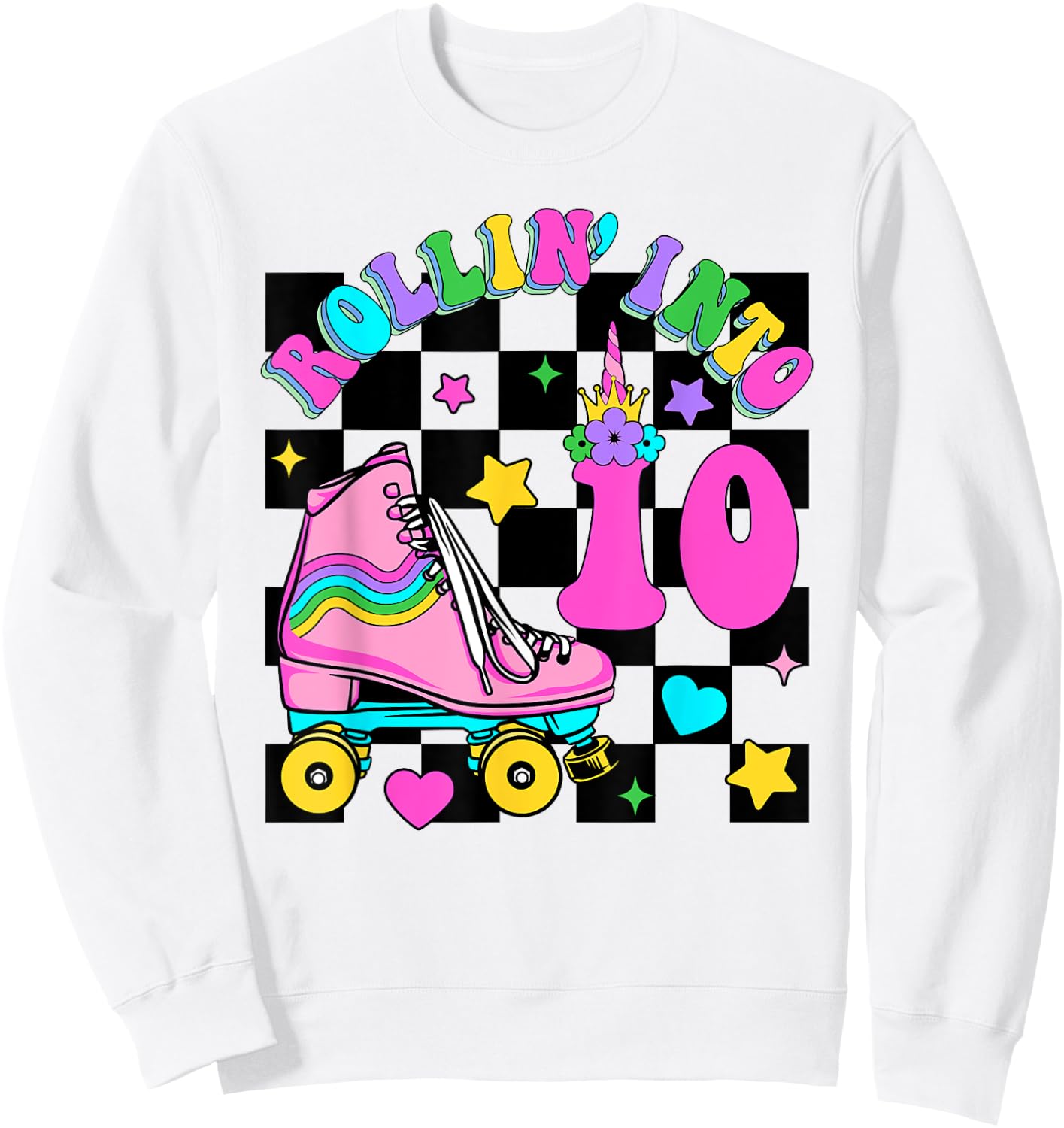 Rolling Into 10 Years Old Skater 10th Birthday Kids Girls Sweatshirt - Sweatshirt | White