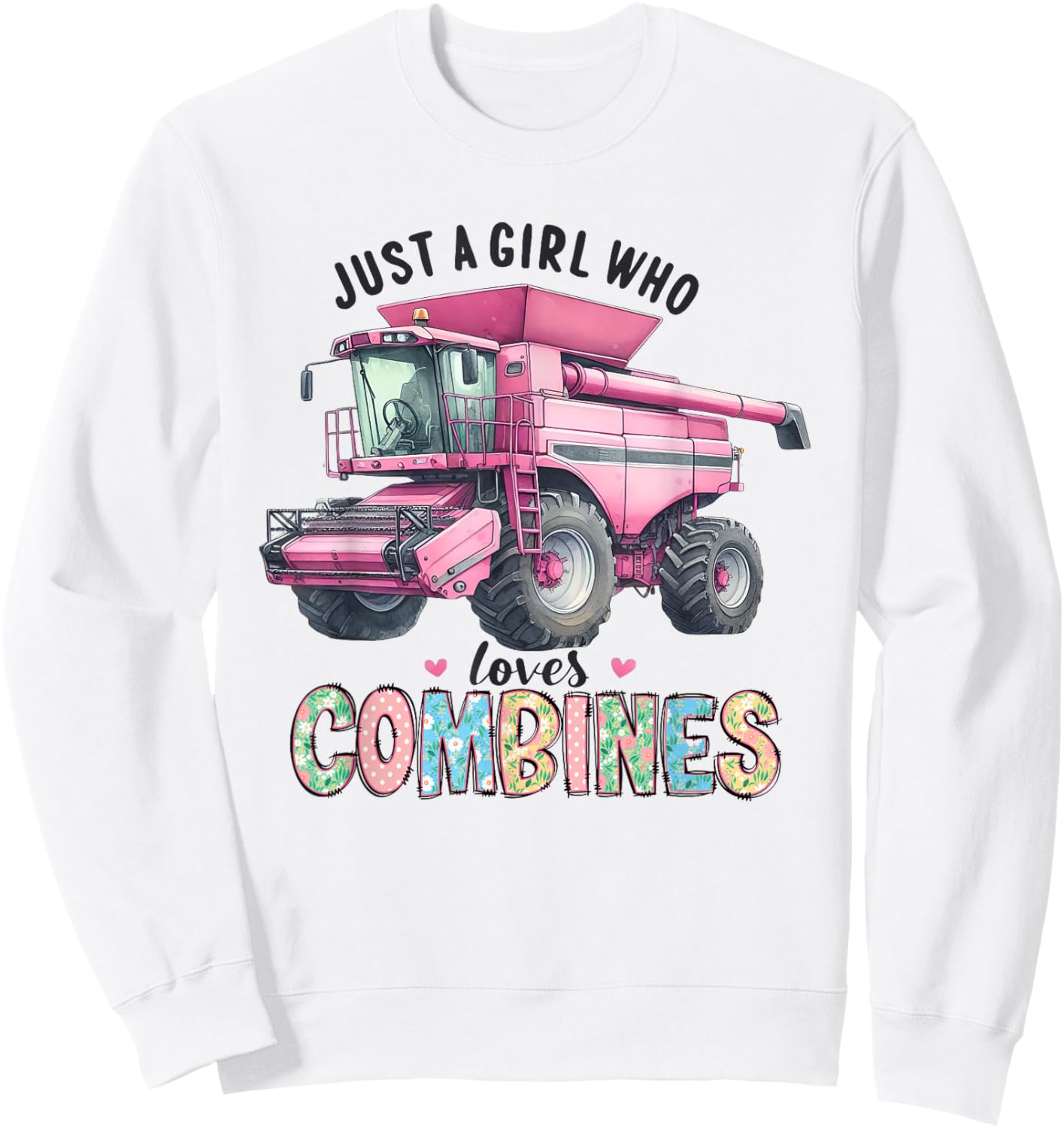 Farm Combine Just a Girl Who Loves Combines Pink Combine Sweatshirt - Sweatshirt | White
