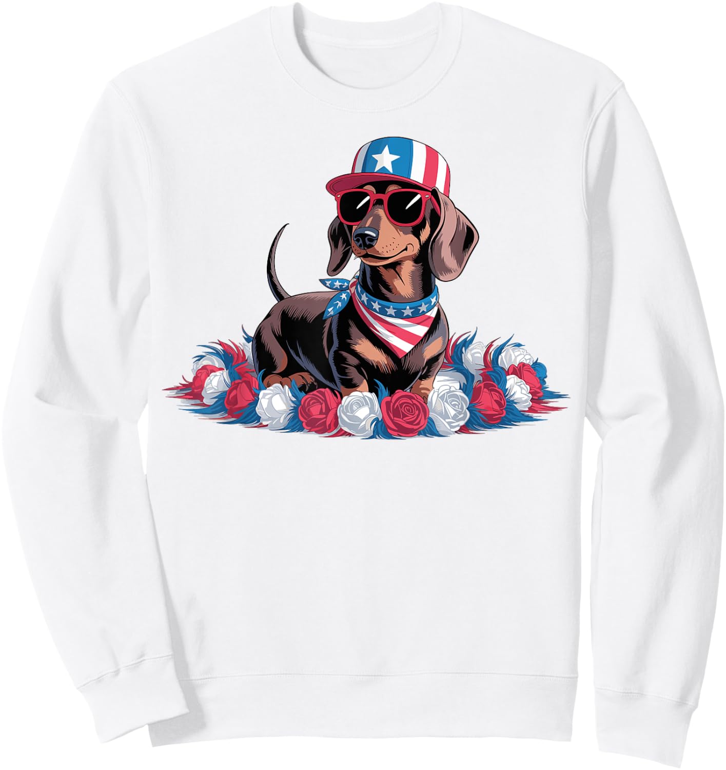 Patriotic Dachshund Dog USA Flag Sunglasses 4th of July Sweatshirt - Sweatshirt | White