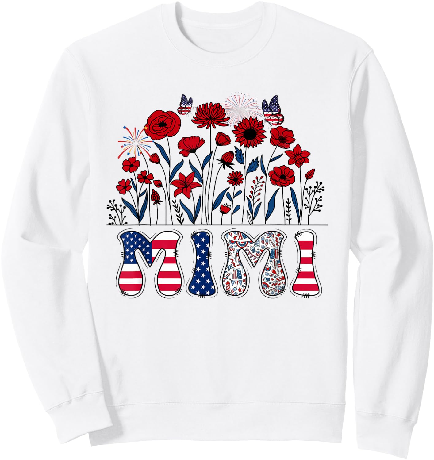 Groovy Mimi 4th of July Patriotic Floral Women Mother's Day Sweatshirt - Sweatshirt | White