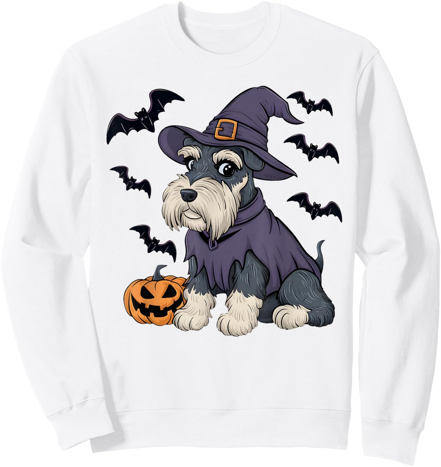 Schnauzer Dog Scary Pumpkin Bat Witch Schnauzer Halloween Sweatshirt - Sweatshirt | White