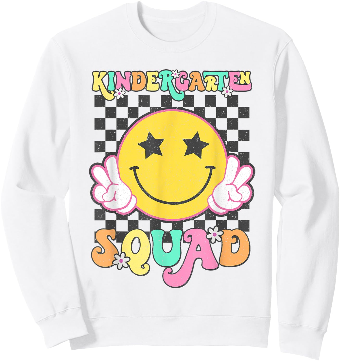 KinderGarten Squad Smile Retro Back To School Sweatshirt - Sweatshirt | White