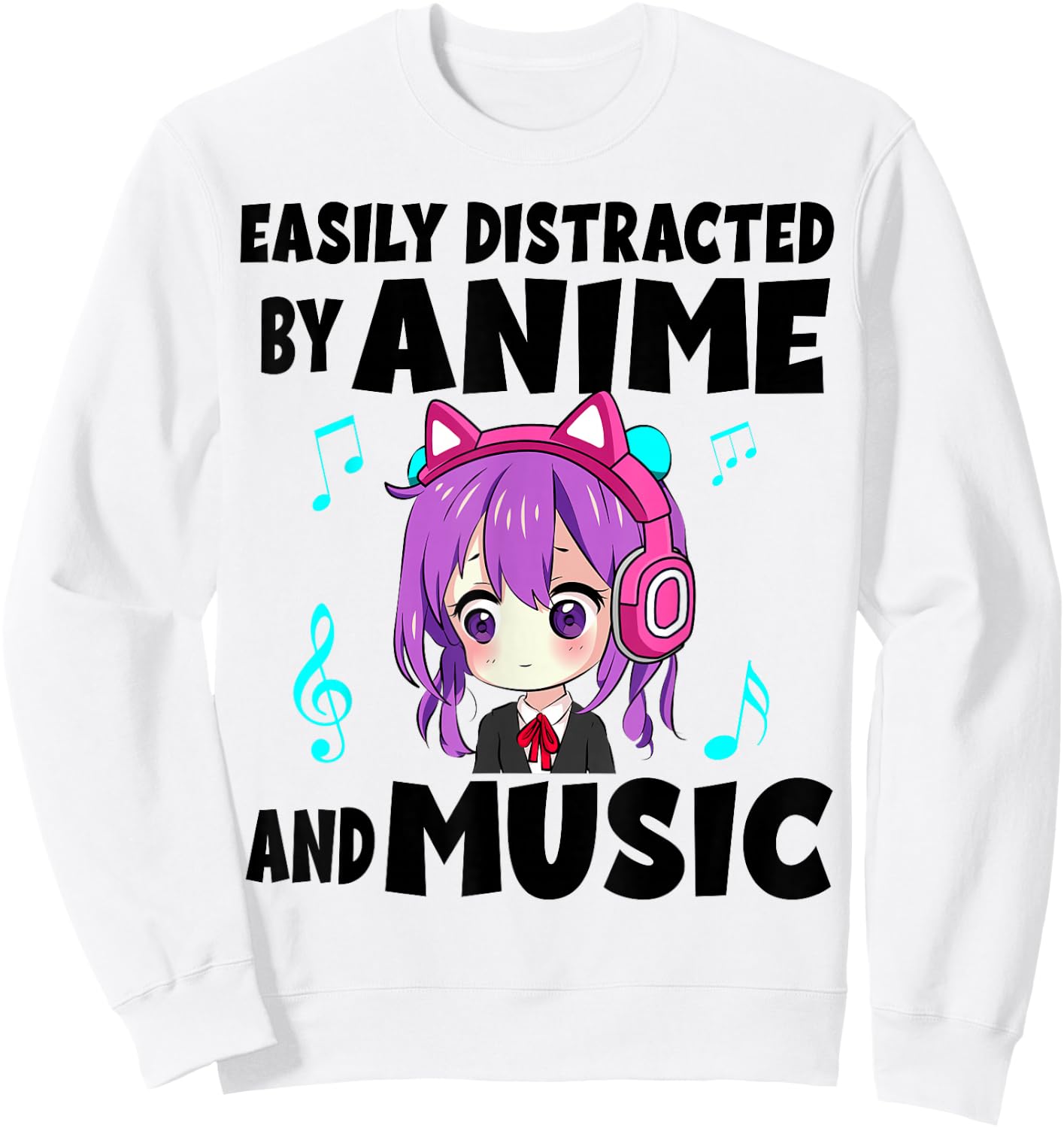 funny Anime and Music Girl for Teen chibi graphic Anime girl Sweatshirt - Sweatshirt | White