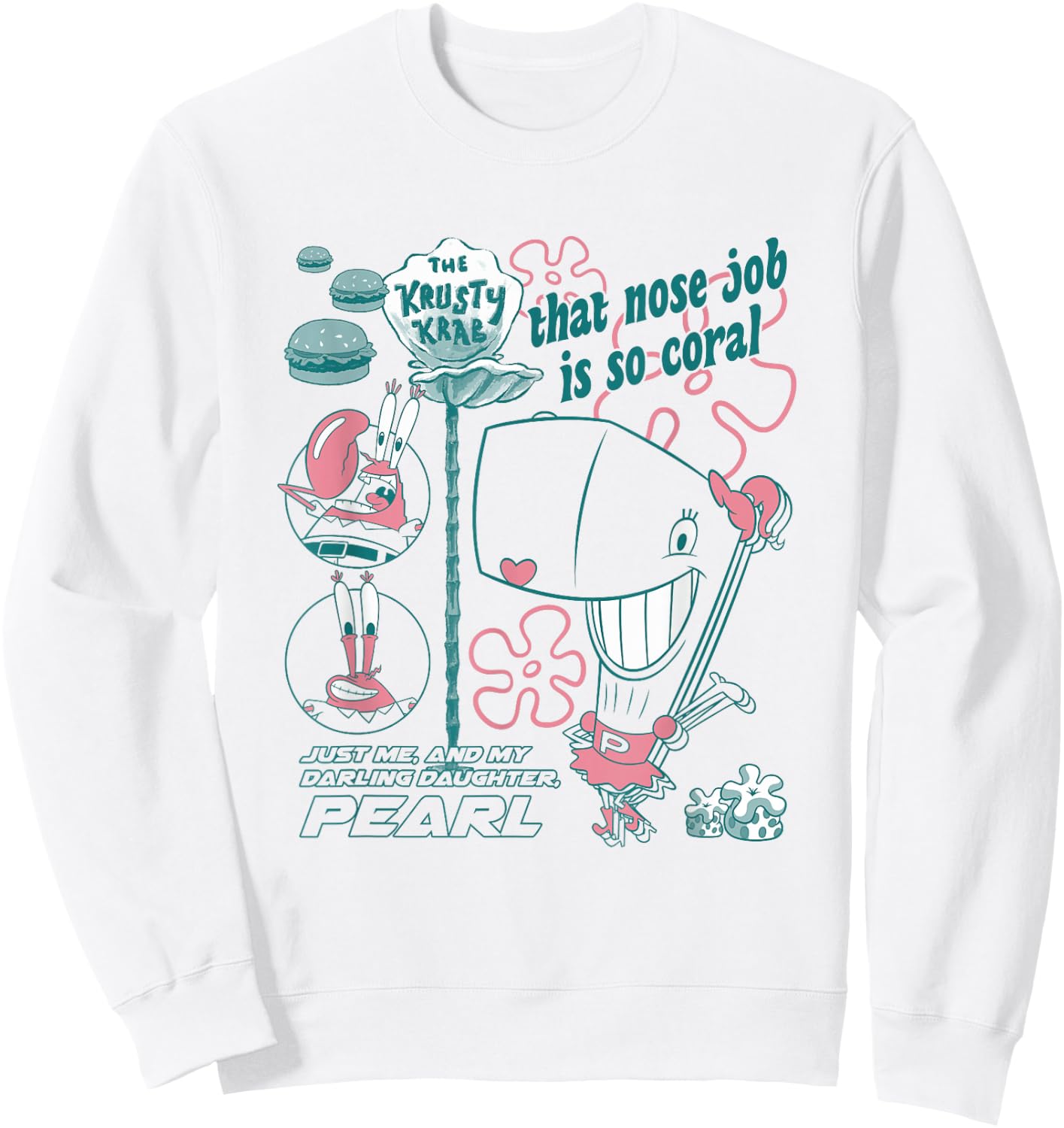 SpongeBob SquarePants Mr. Krabs And Pearl Retro Chest Poster Sweatshirt - Sweatshirt | White