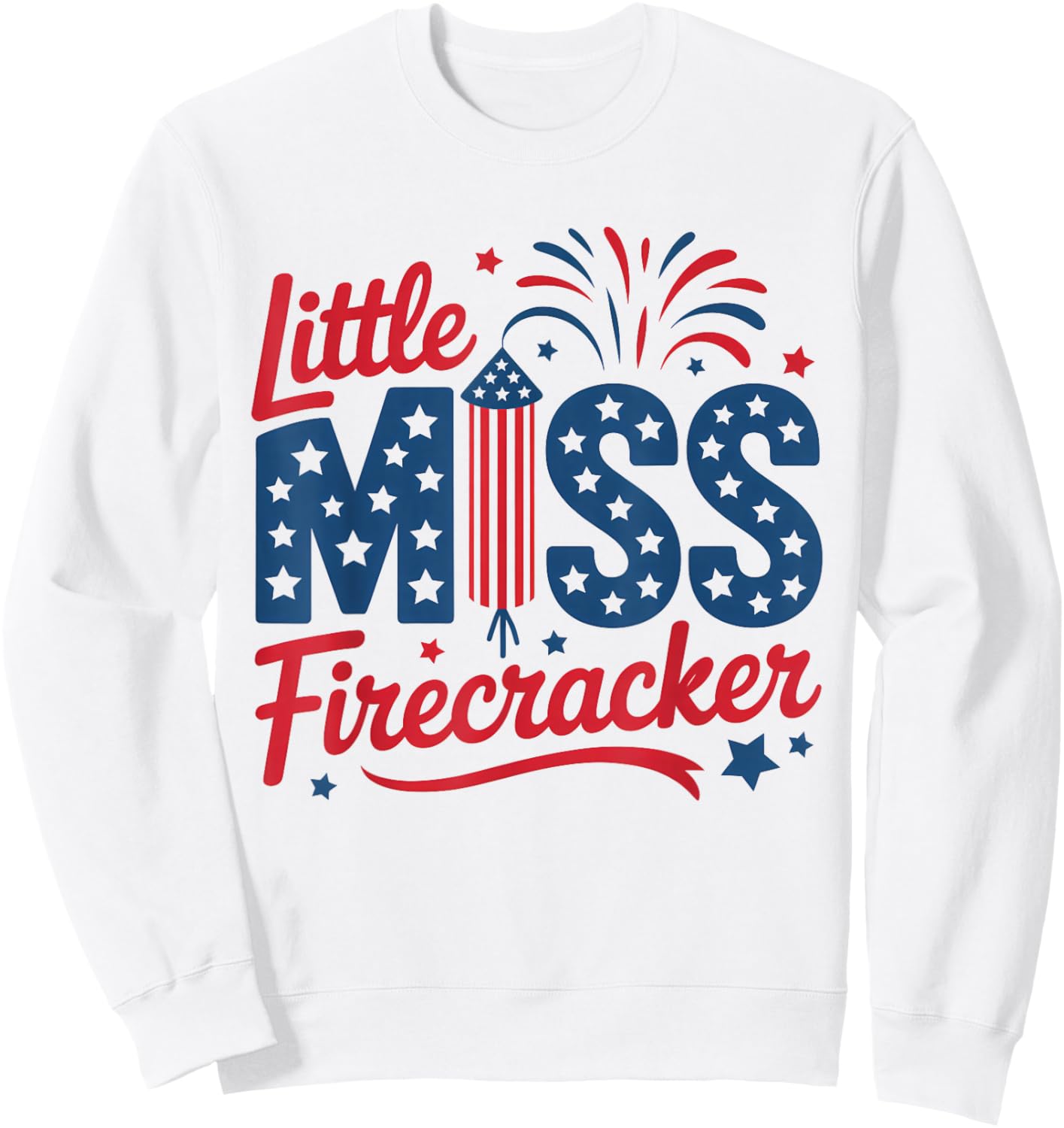 Little Miss Firecracker 4th Of July American Flag Girls Kids Sweatshirt - Sweatshirt | White