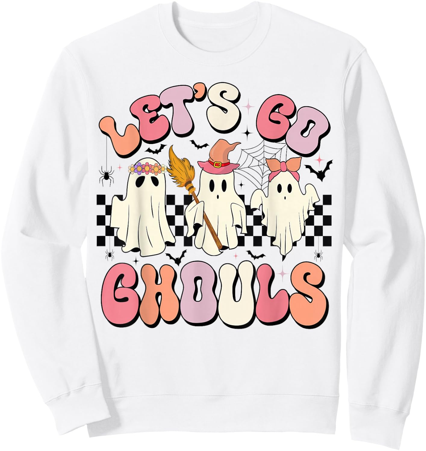 Let's Go Ghouls Halloween Ghost Outfit Costume Retro Groovy Sweatshirt - Sweatshirt | White