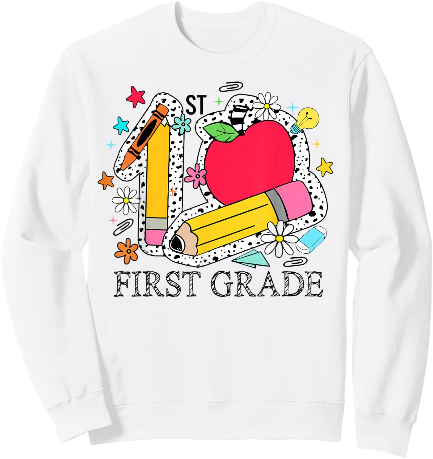 First Grade 1st Grade Teacher Pencil Apple Back To School Sweatshirt - Sweatshirt | White
