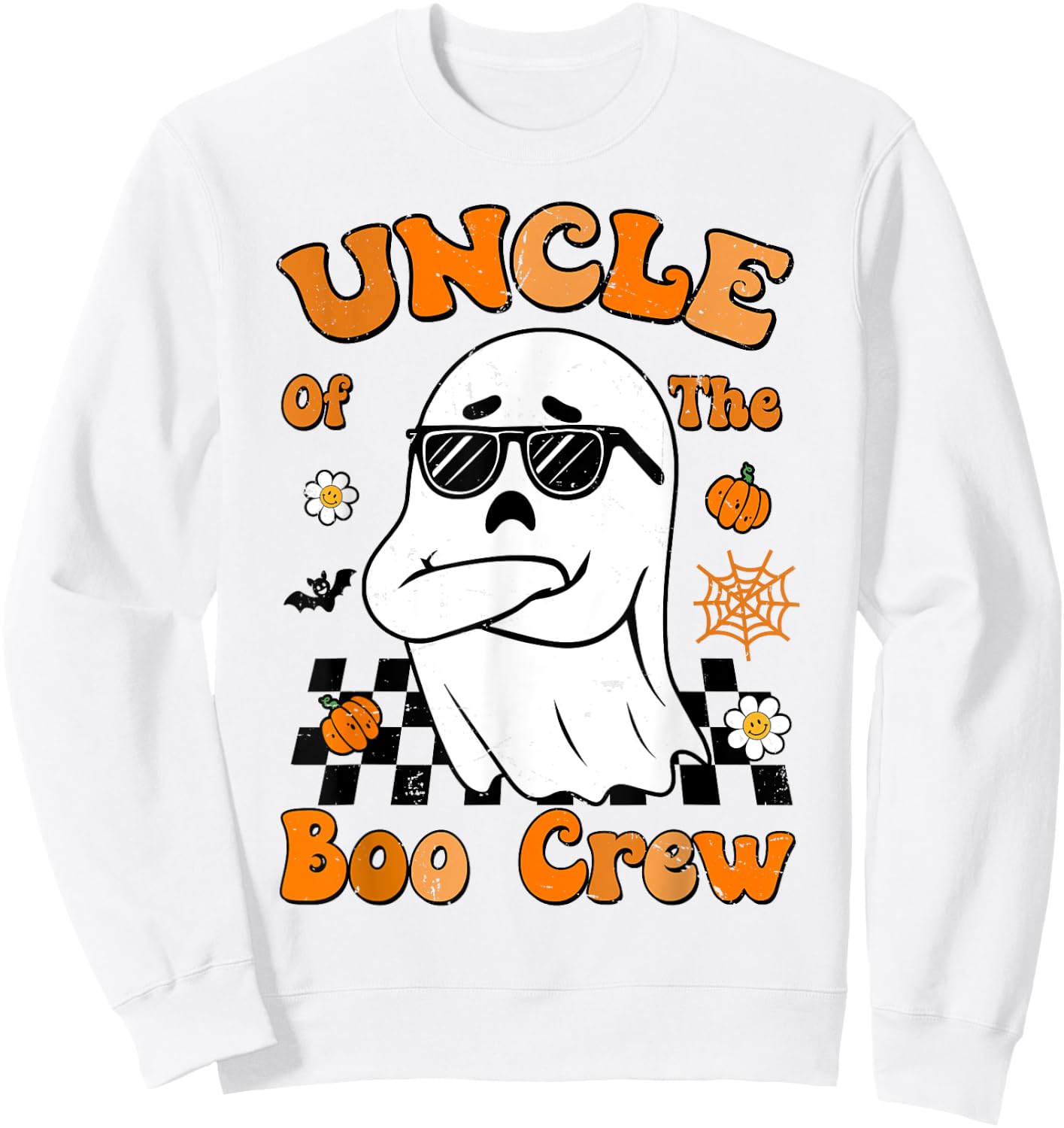 Uncle Of The Boo Crew Groovy Retro Family Halloween Funny Sweatshirt - Sweatshirt | White
