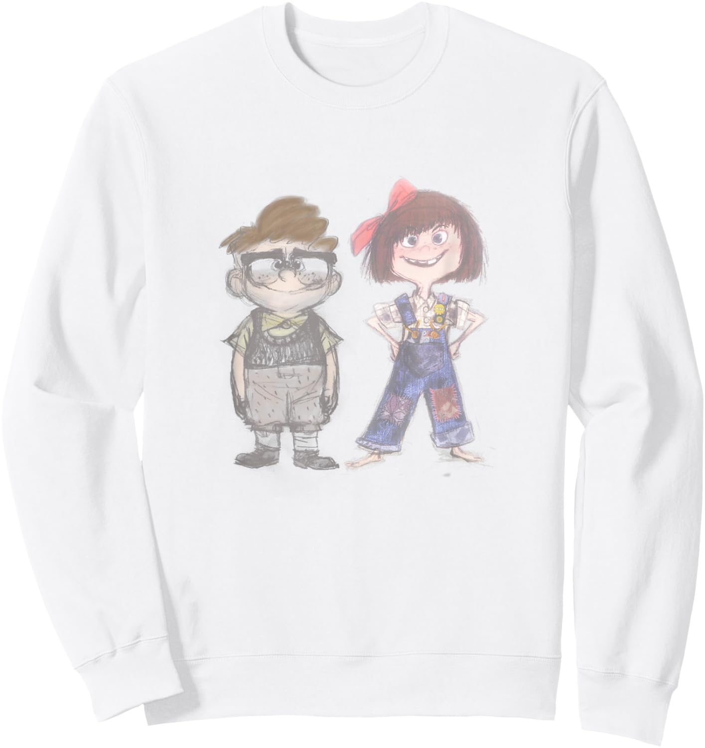 Disney Pixar Up Young Carl & Ellie Cute Vintage Sketch Sweatshirt - Sweatshirt | White