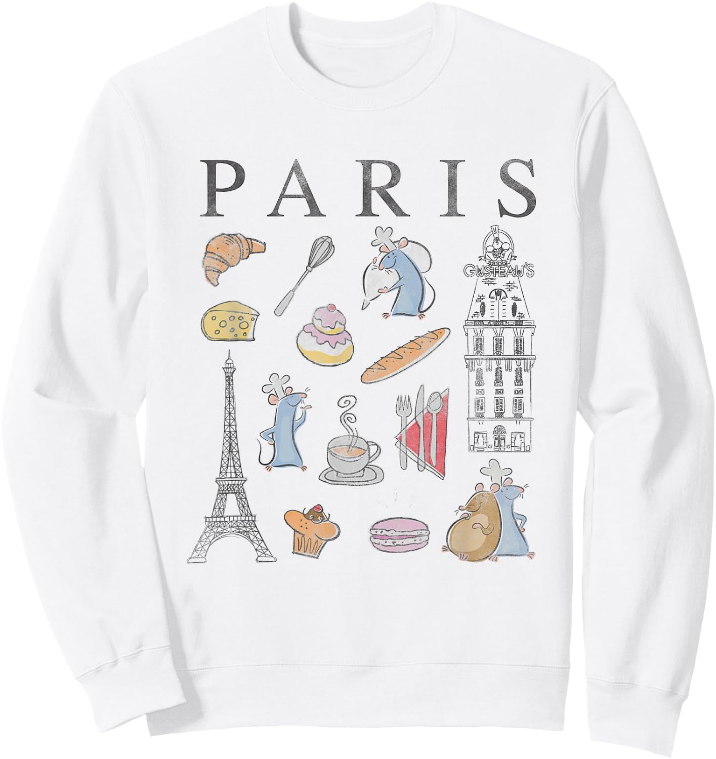 Disney Pixar Ratatouille Paris Food & Places Collage Retro Sweatshirt - Sweatshirt | White