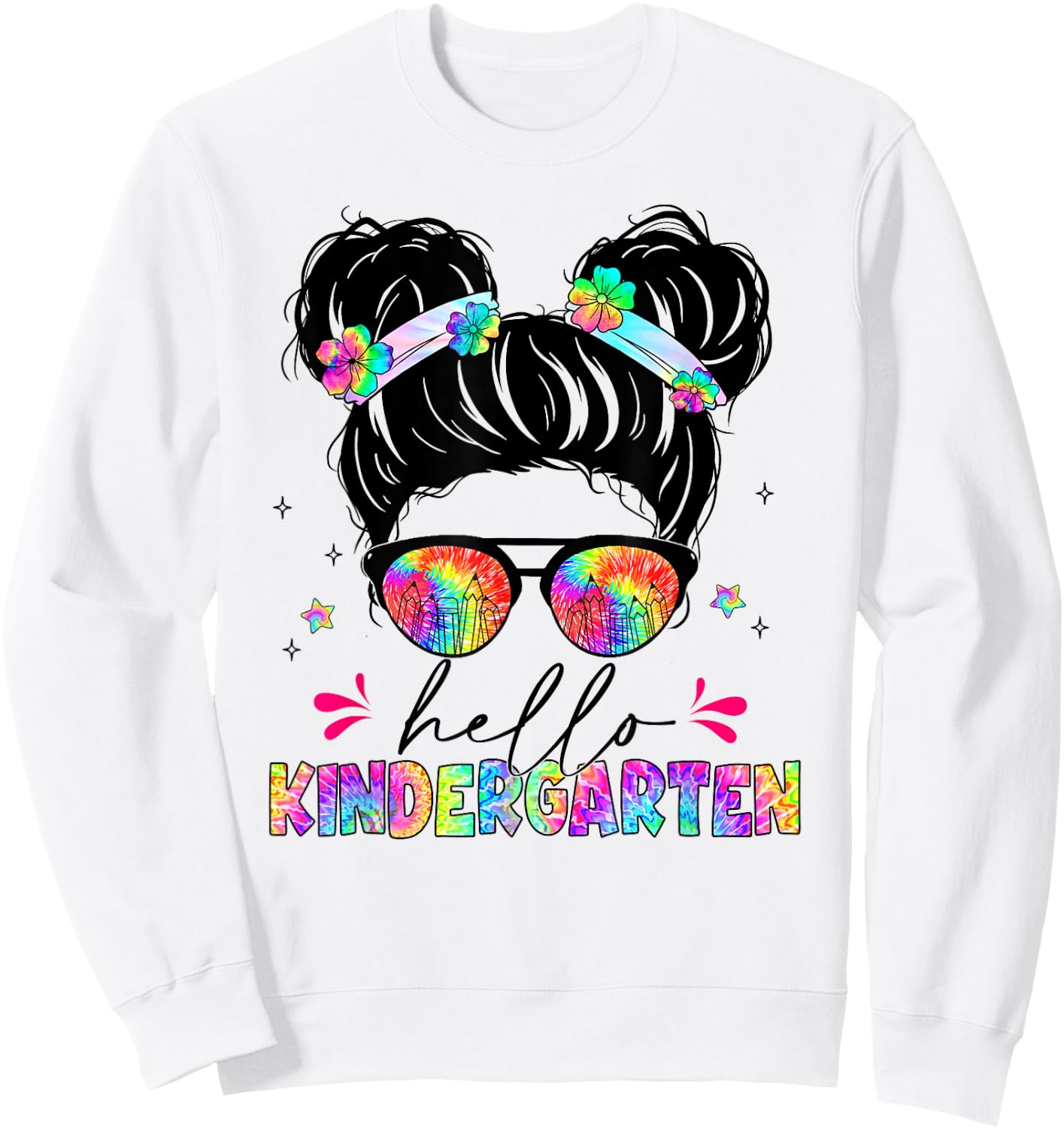 Hello Kindergarten shirt messy bun tie dye back to school Sweatshirt - Sweatshirt | White