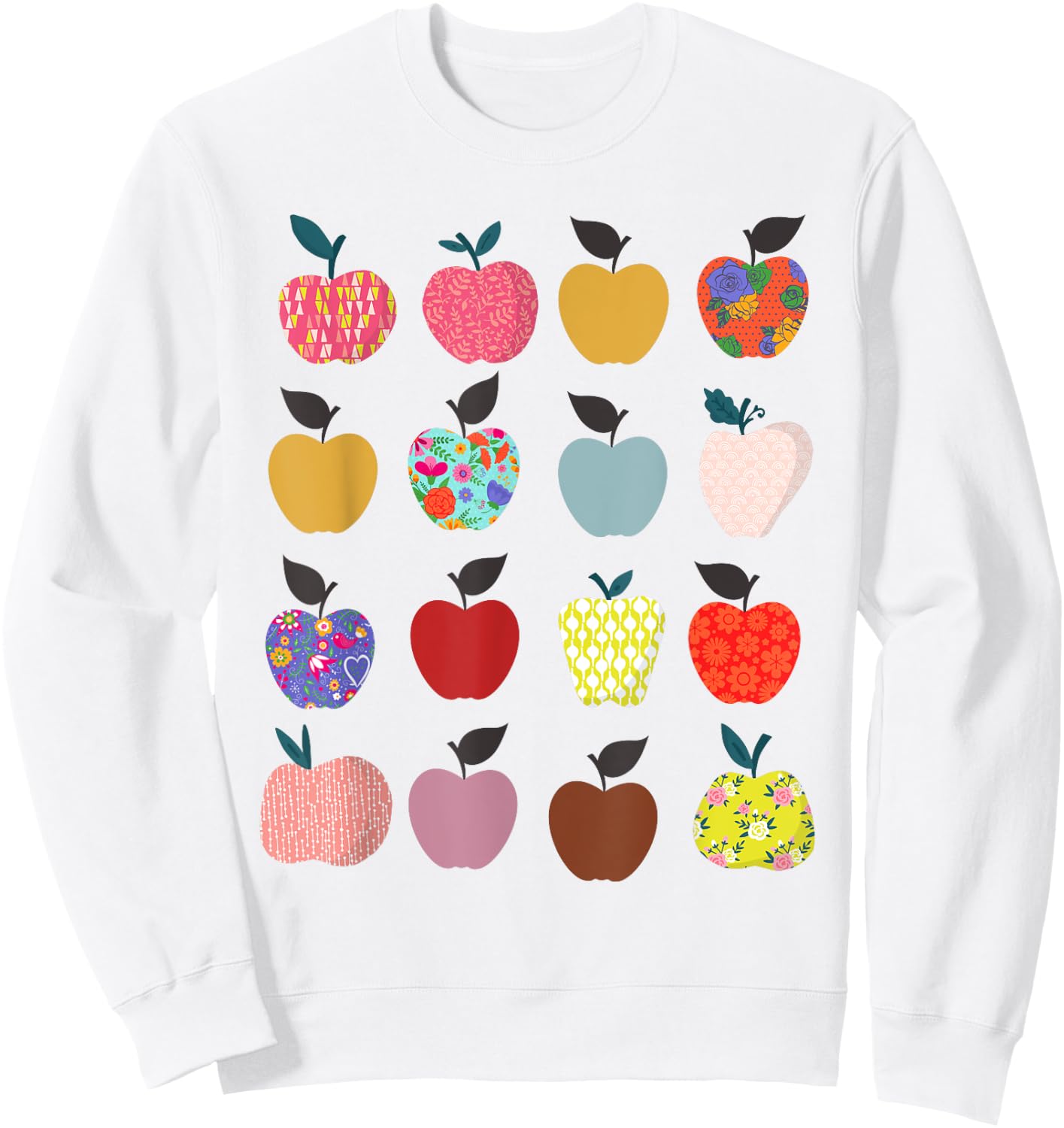 Folk Art Apples Back to school Teacher Shirt Funny Sweatshirt - Sweatshirt | White