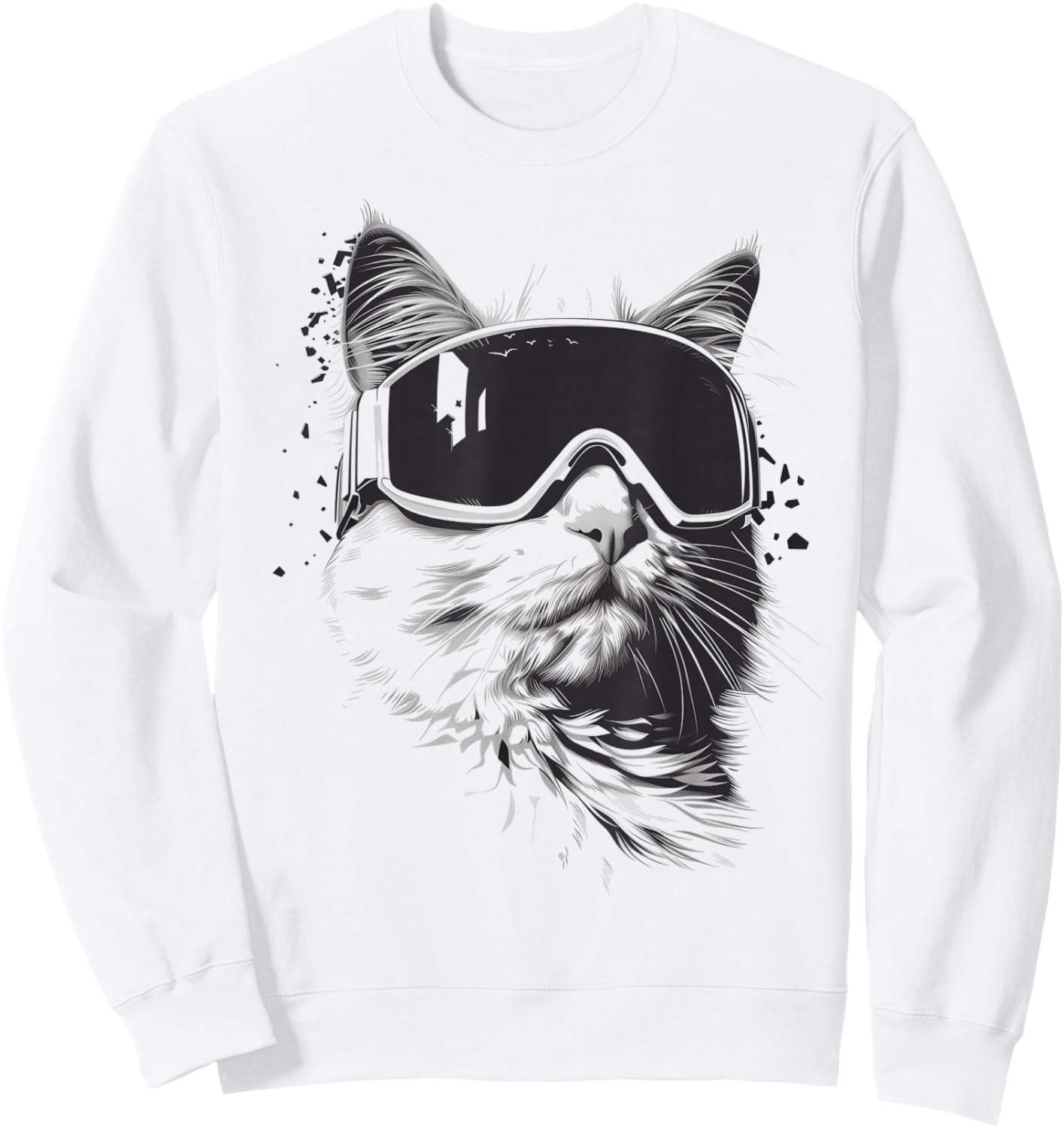 Ski Snowboard Cat Goggles Winter Sports Snowboarder Skiing Sweatshirt - Sweatshirt | White