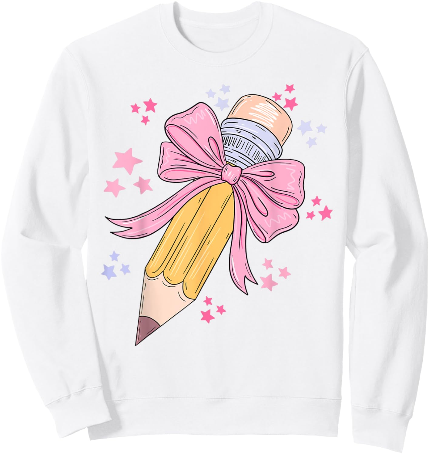 Pencil Coquette Bow Pink Back To School Teachers Girls Kids Sweatshirt - Sweatshirt | White