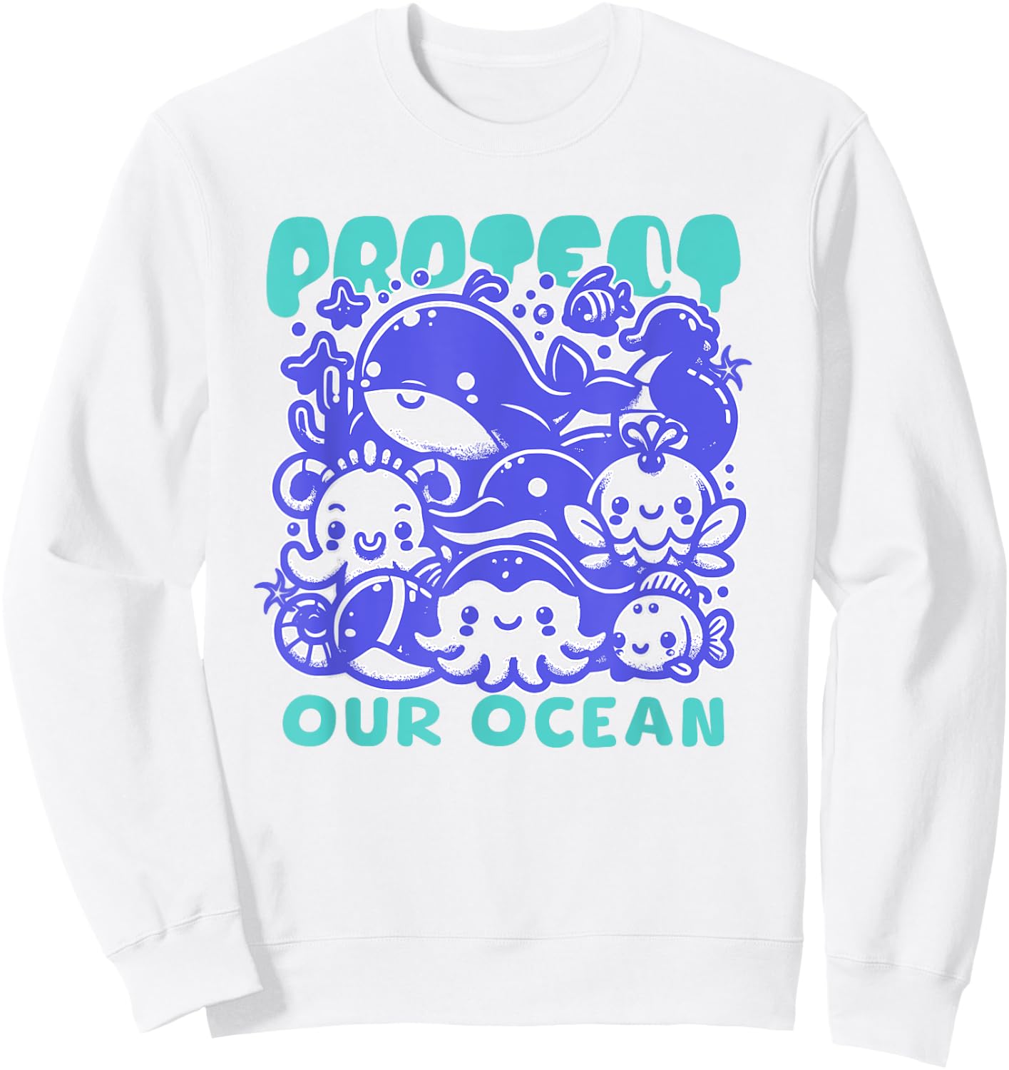 Protect Our Ocean Kawaii Whale World Oceans Day Cute Sweatshirt - Sweatshirt | White