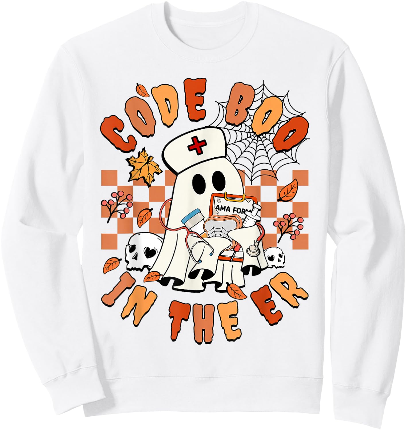 Retro Code Boo In The ER ICU Nurses Ghost Halloween Costume Sweatshirt - Sweatshirt | White