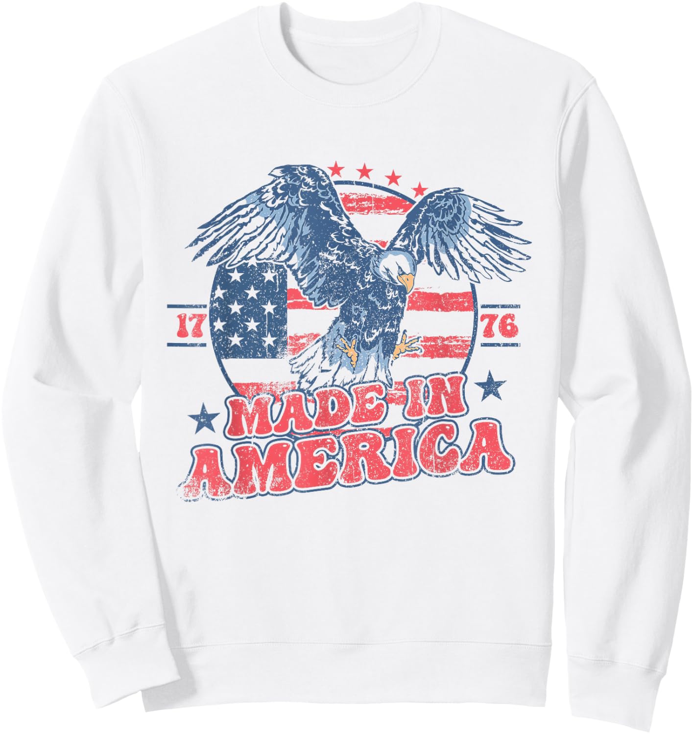 4th of July Groovy Eagle 1776 Made In America Vintage Retro Kids Men Sweatshirt - Sweatshirt | White