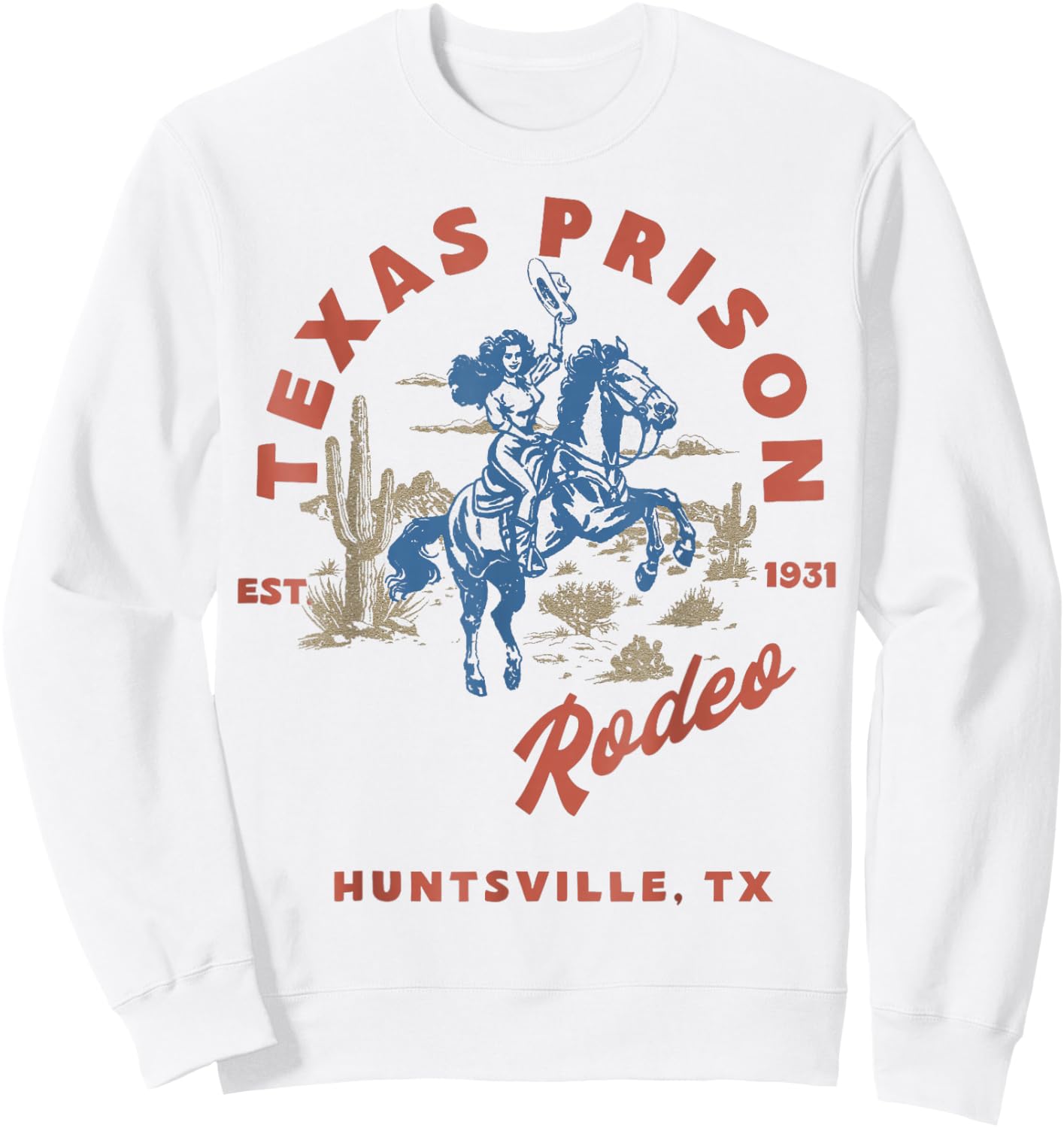 Texas Prison Rodeo Cowboy Western Sweatshirt - Sweatshirt | White
